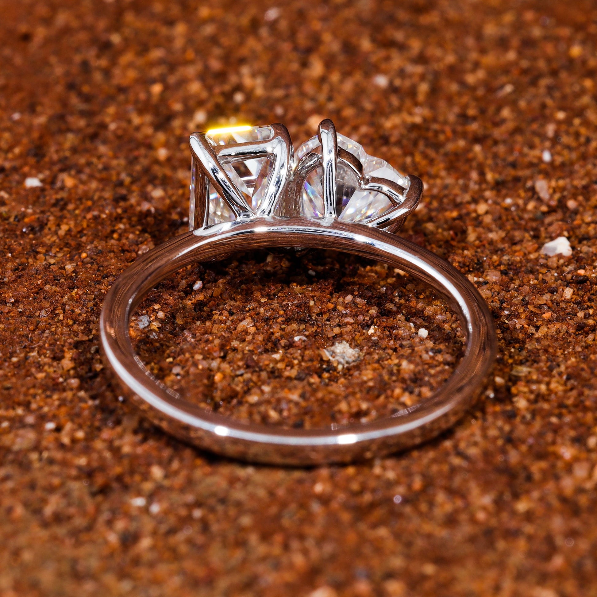 Emerald and Heart Moissanite Set Toi Et Moi Engagement Ring