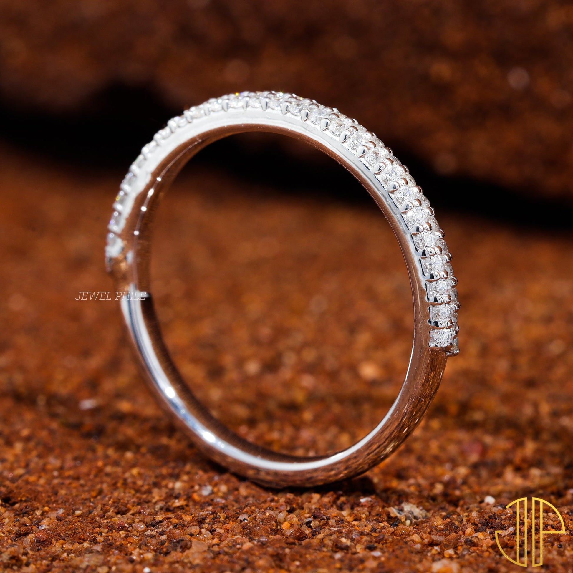 Round Cut Moissanite Pave Set Wedding Band