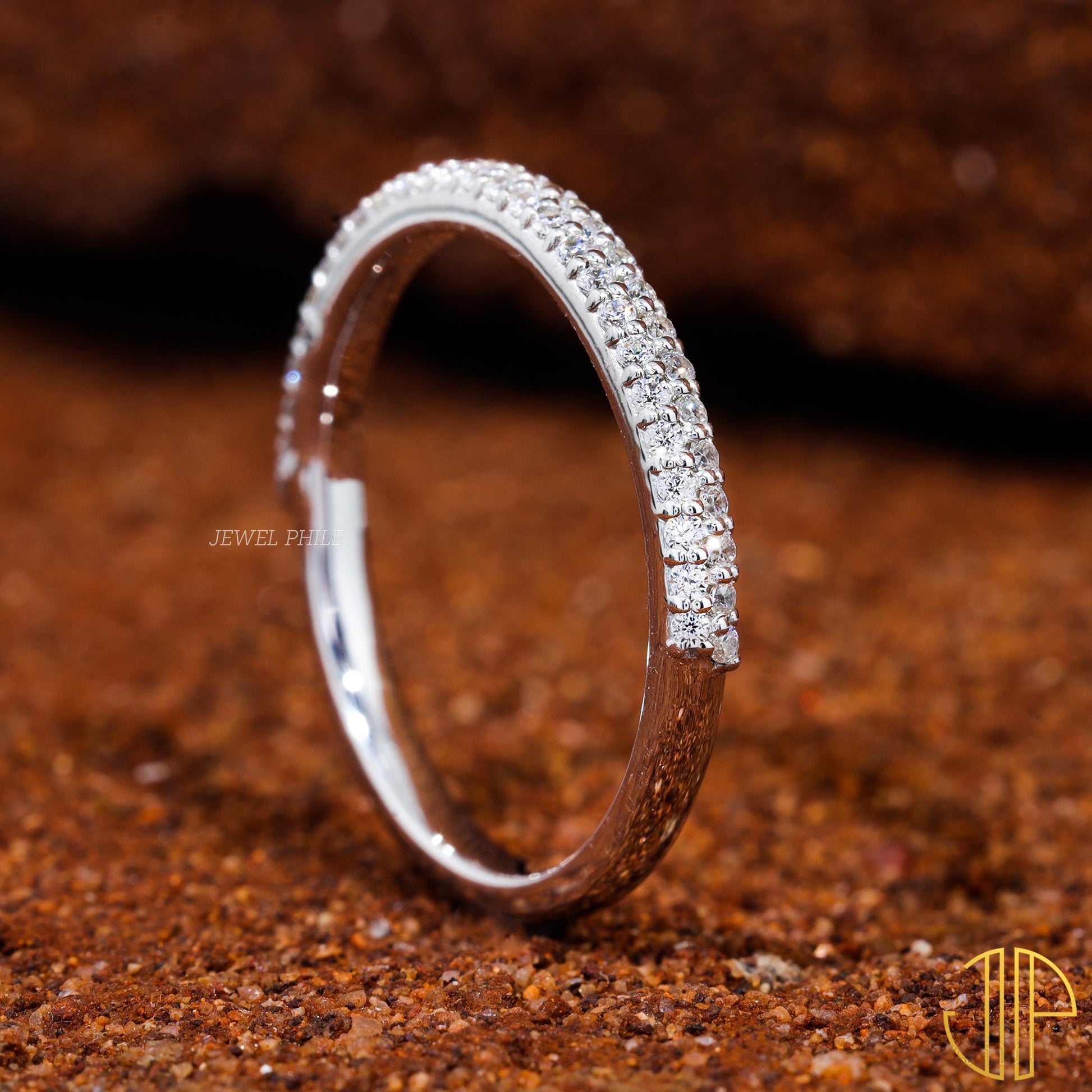 Round Cut Moissanite Pave Set Wedding Band