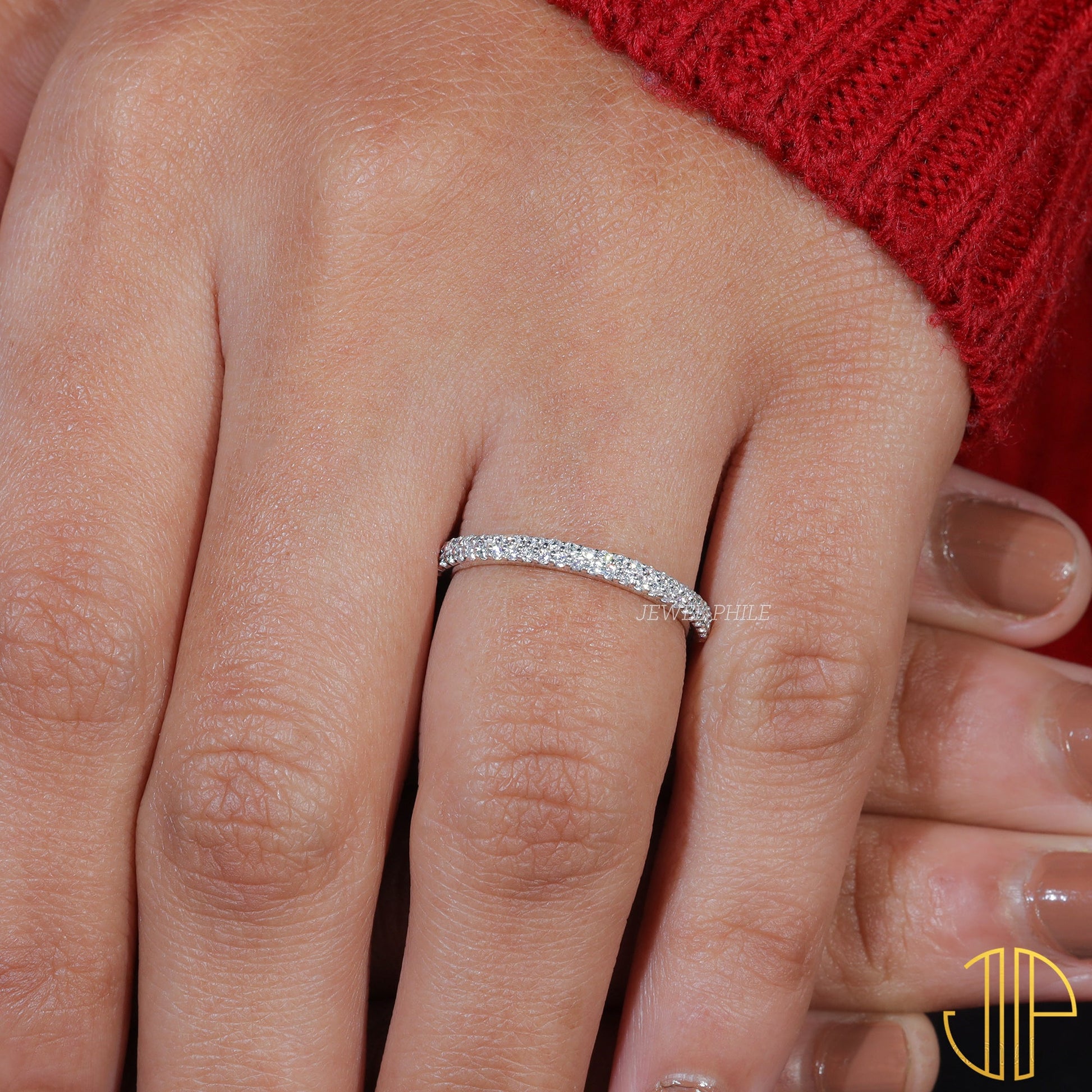 Round Cut Moissanite Pave Set Wedding Band