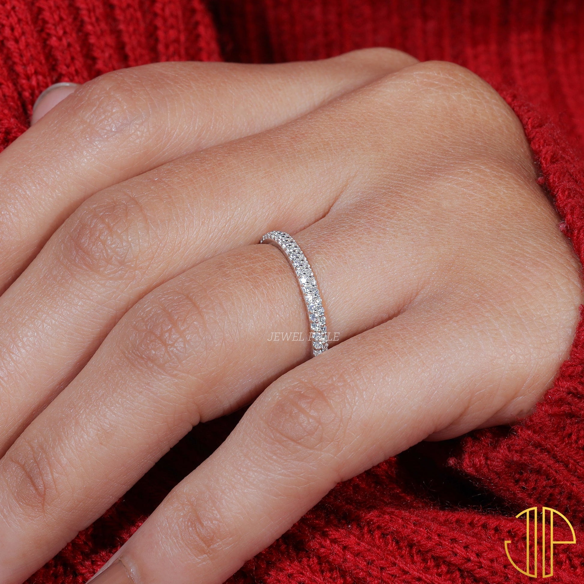 Round Cut Moissanite Pave Set Wedding Band