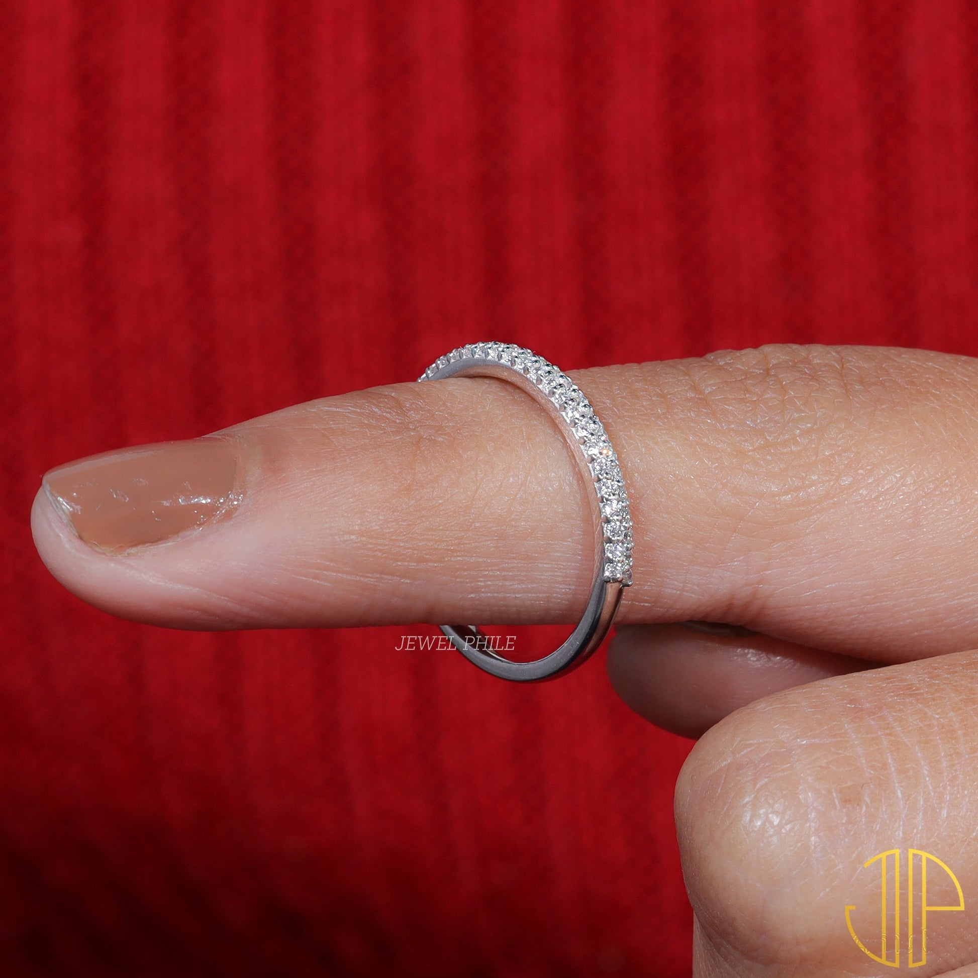 Round Cut Moissanite Pave Set Wedding Band