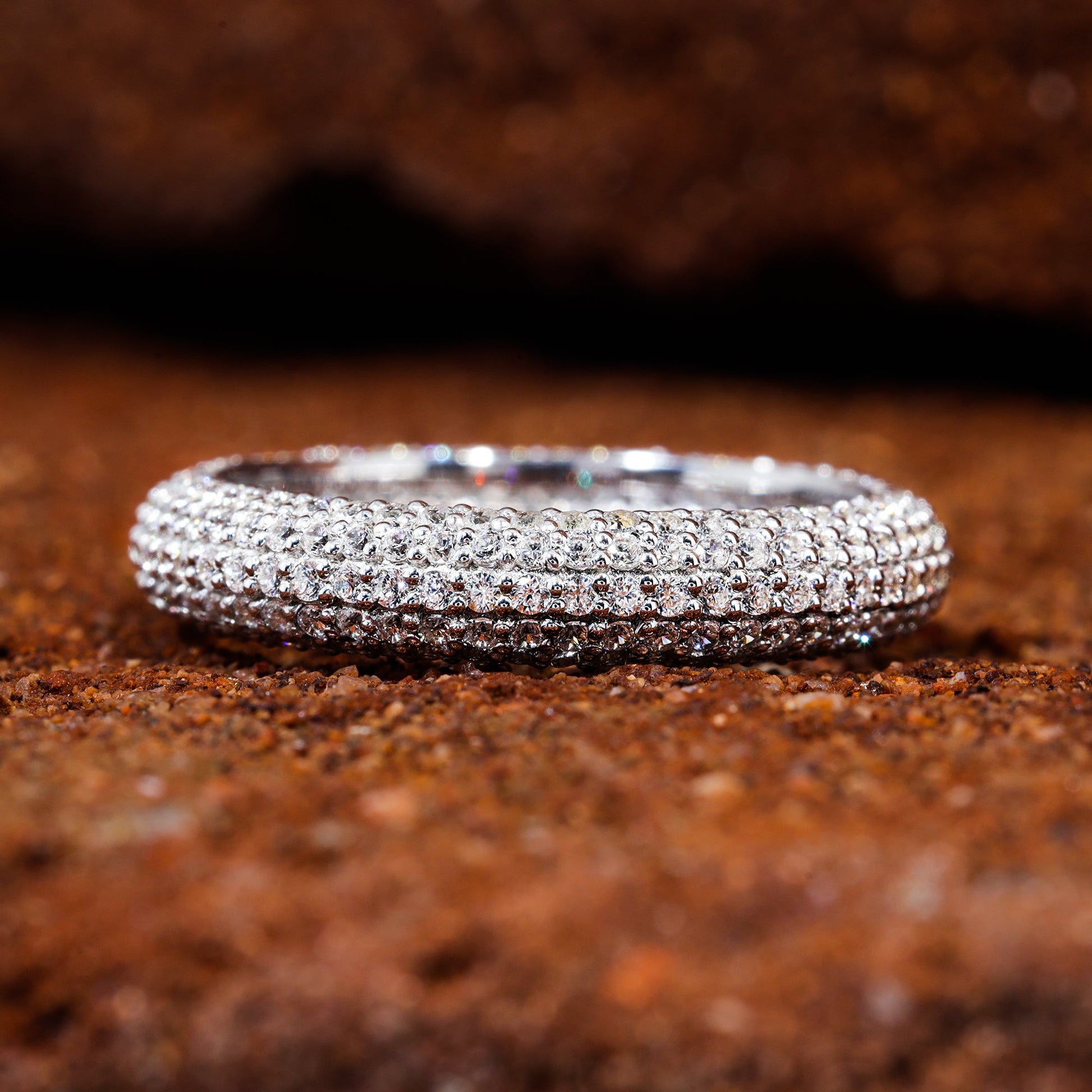 Round Cut Moissanite Micro Pave Wedding Band