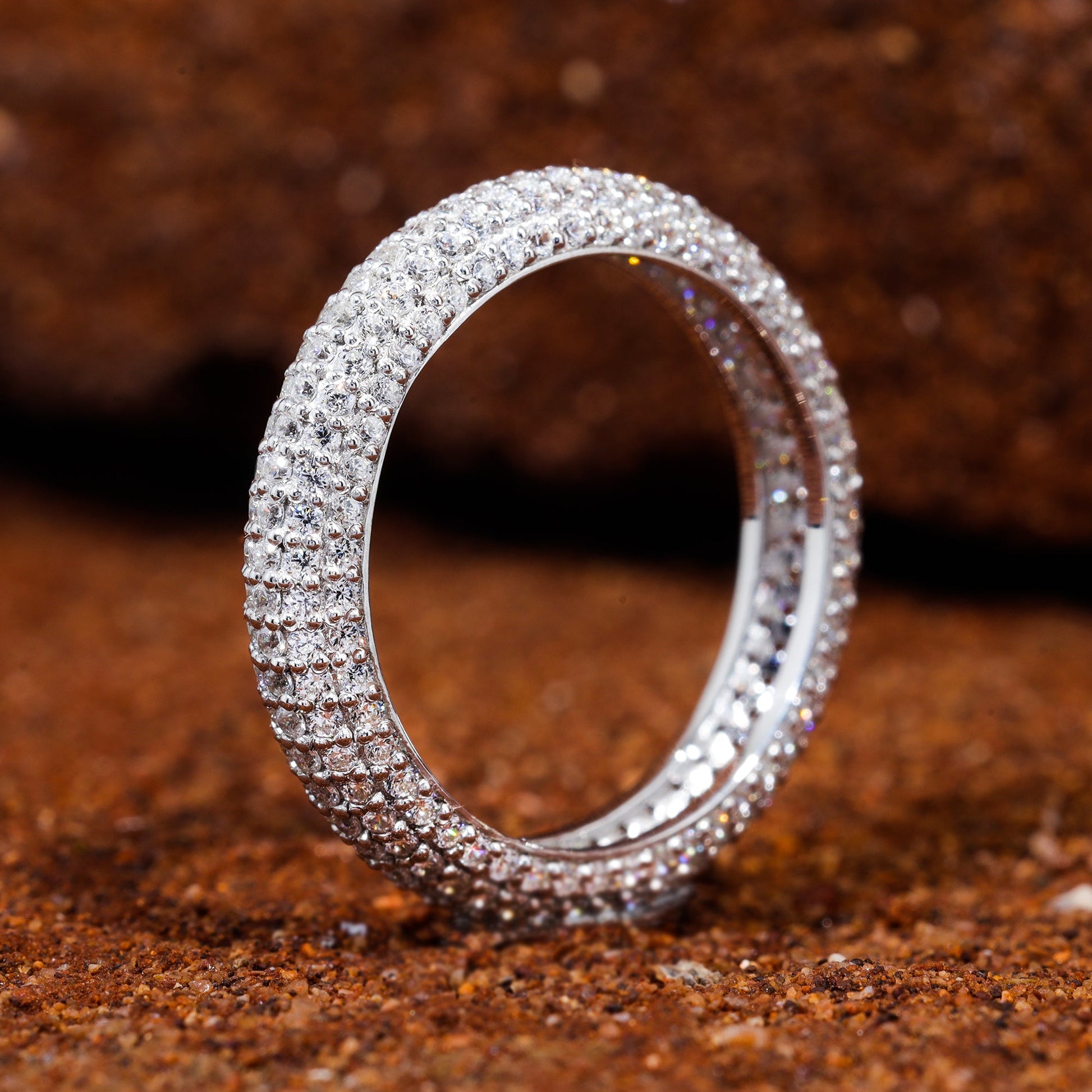 Round Cut Moissanite Micro Pave Wedding Band