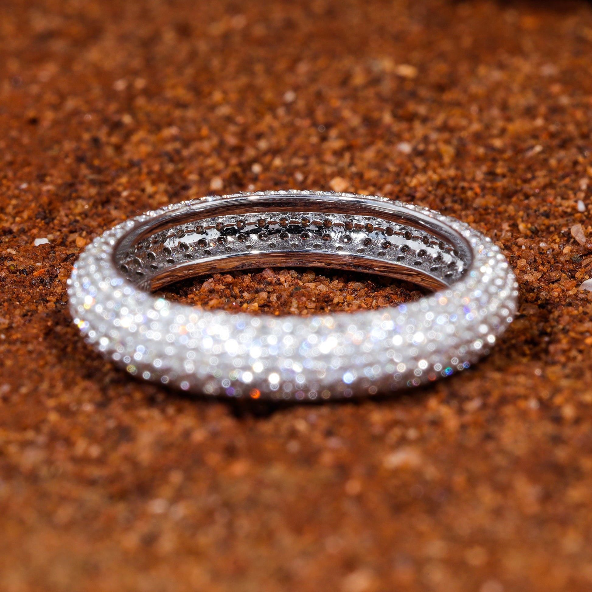 Round Cut Moissanite Micro Pave Wedding Band