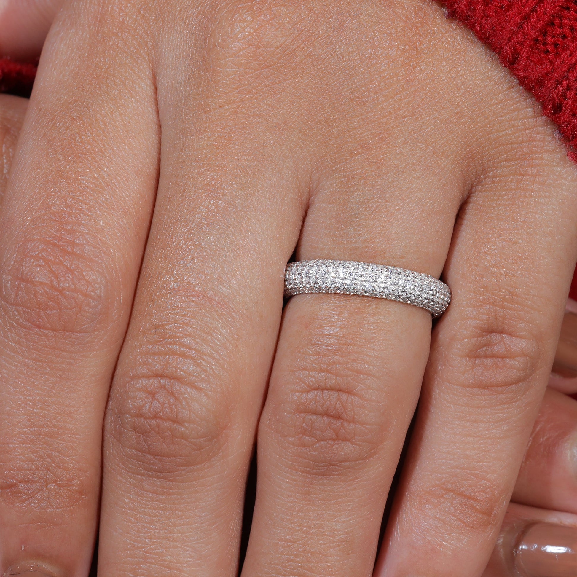 Round Cut Moissanite Micro Pave Wedding Band