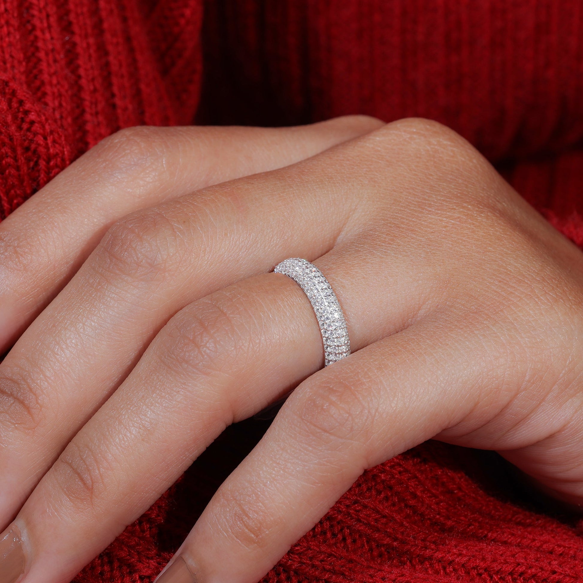 Round Cut Moissanite Micro Pave Wedding Band