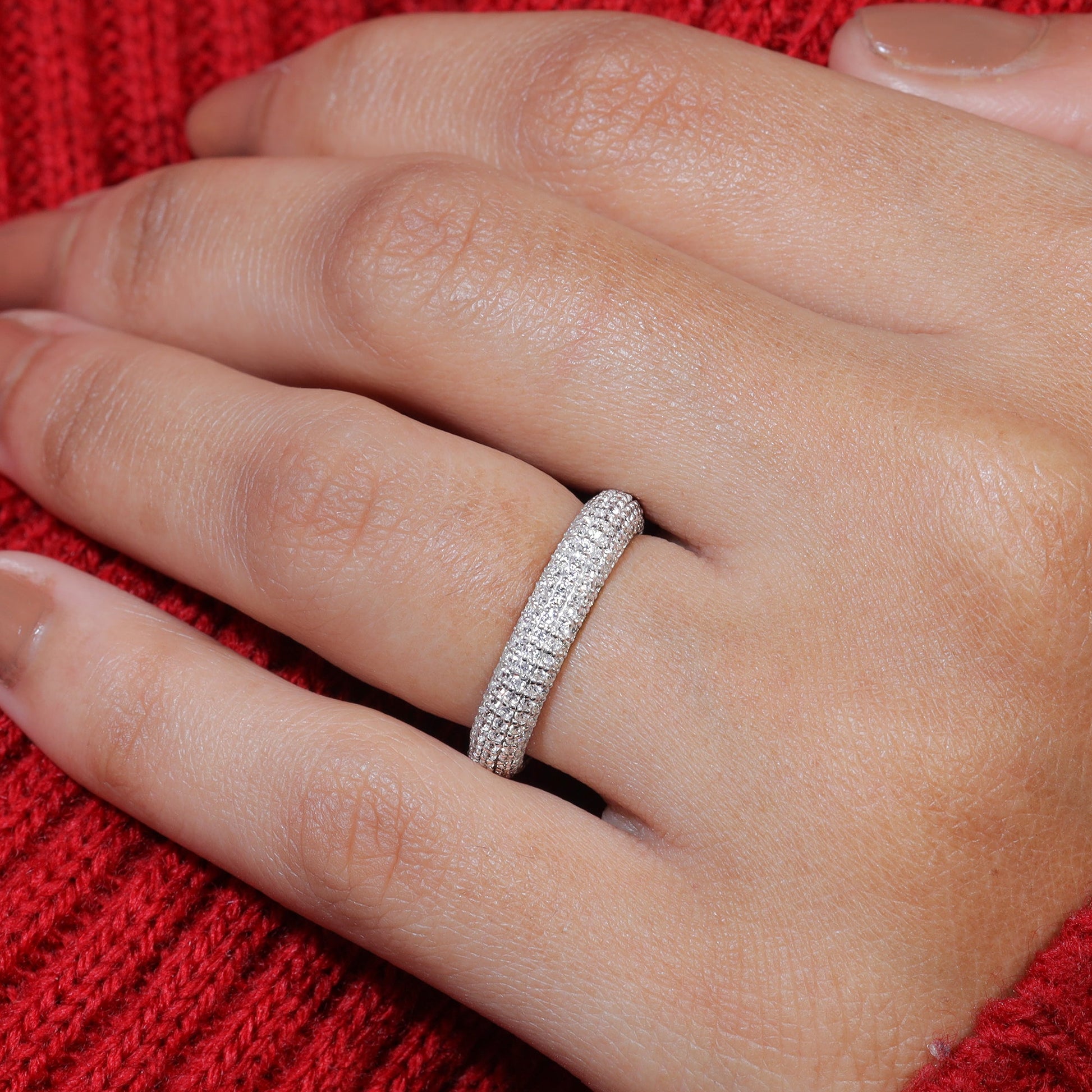 Round Cut Moissanite Micro Pave Wedding Band