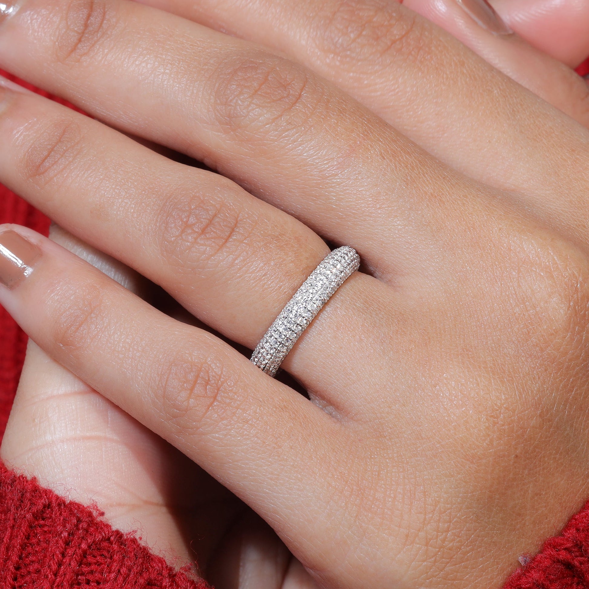 Round Cut Moissanite Micro Pave Wedding Band