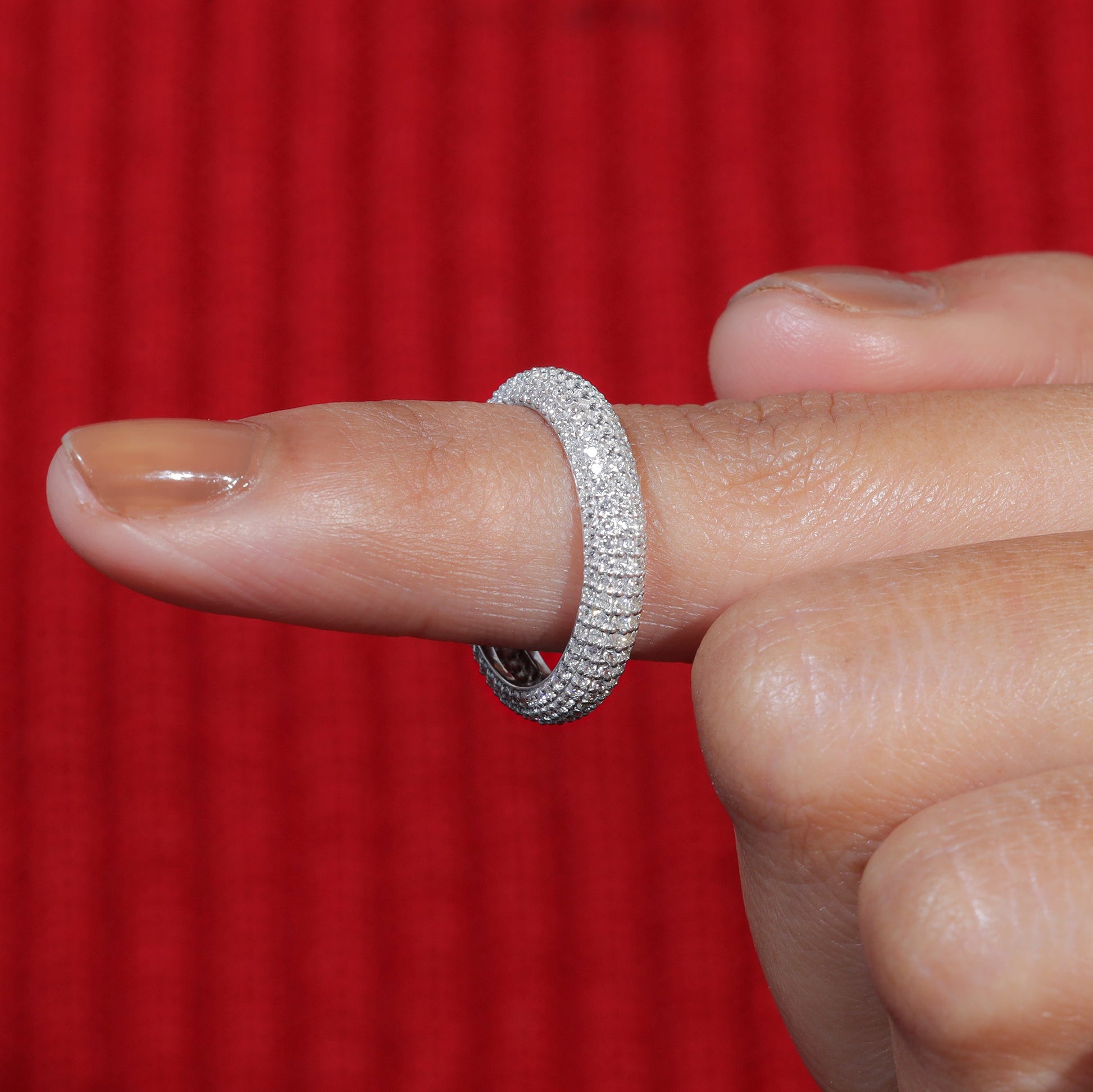 Round Cut Moissanite Micro Pave Wedding Band