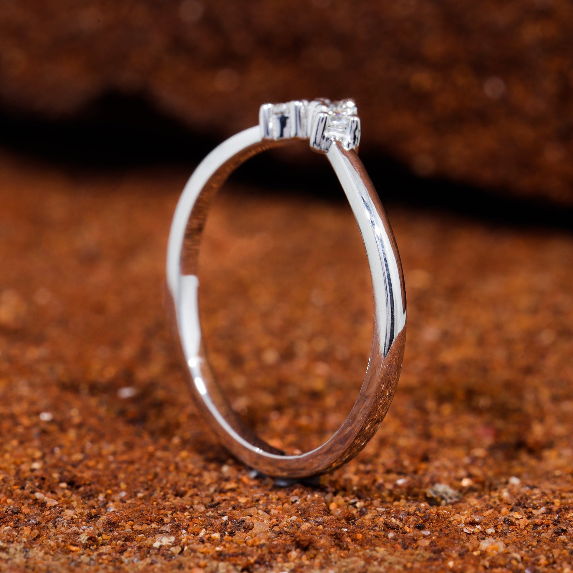 Three Stone Moissanite Set V-Shape Matching Wedding Band
