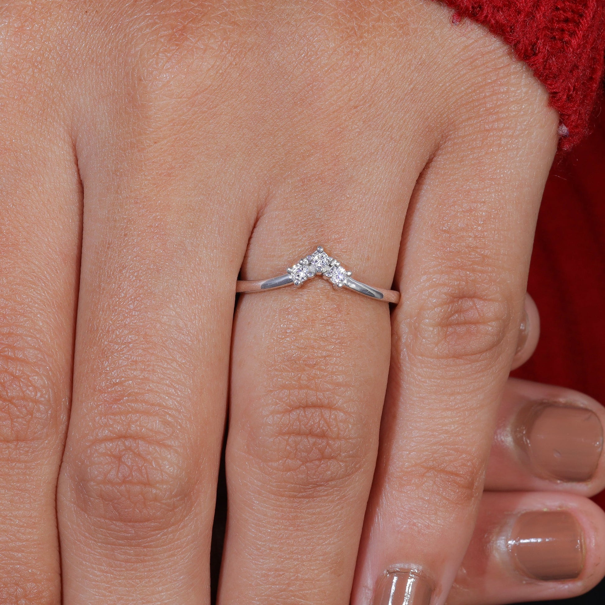 Three Stone Moissanite Set V-Shape Matching Wedding Band