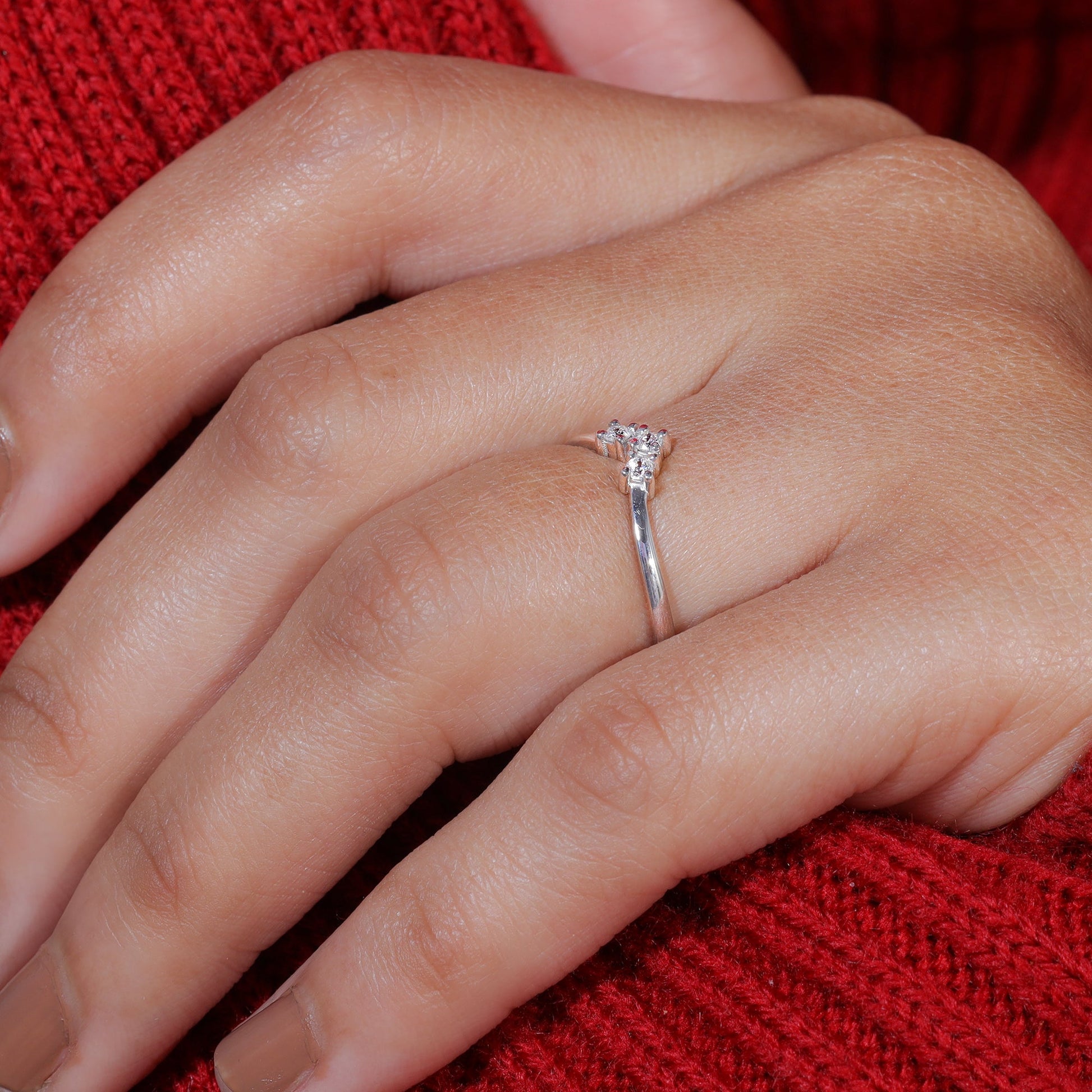Three Stone Moissanite Set V-Shape Matching Wedding Band