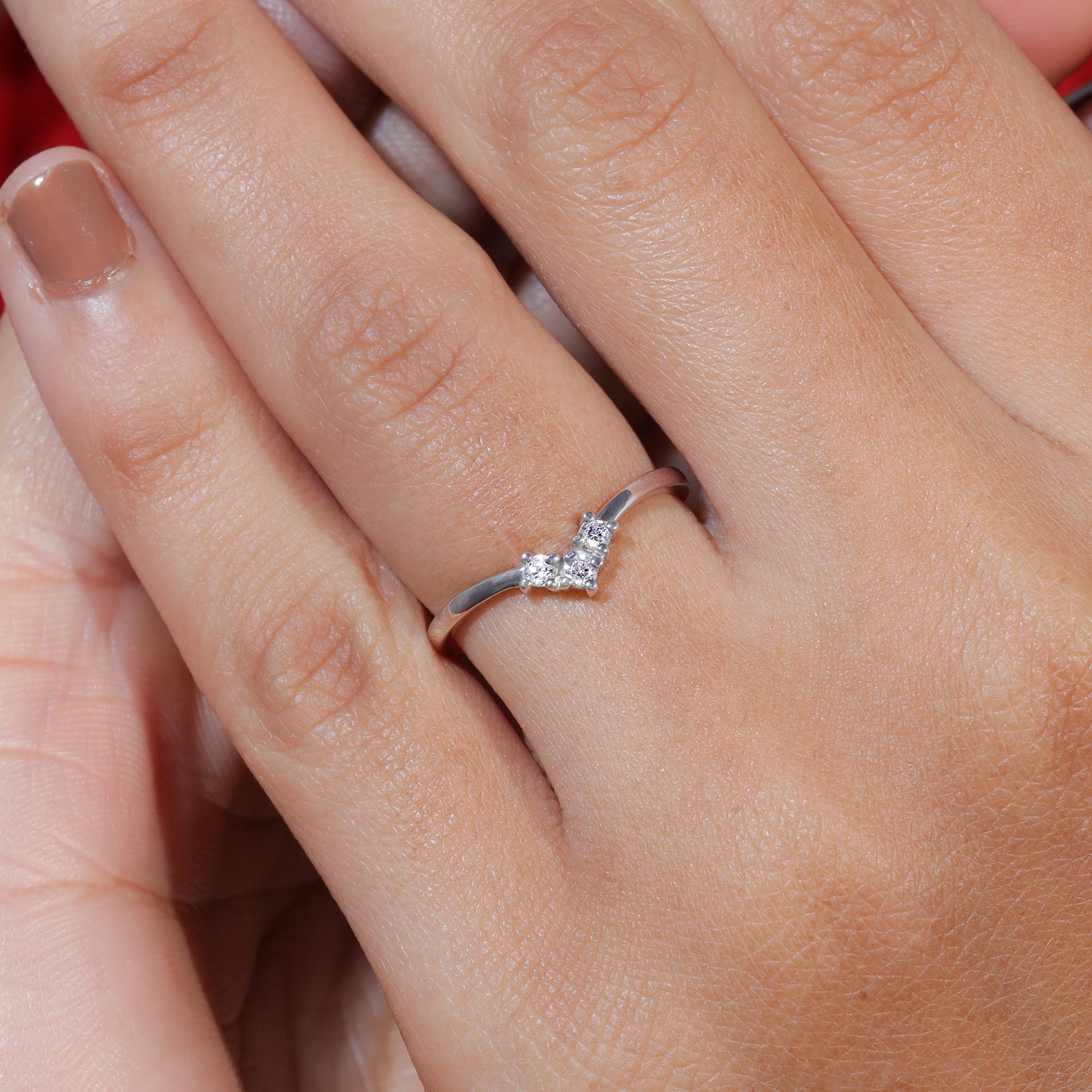 Three Stone Moissanite Set V-Shape Matching Wedding Band