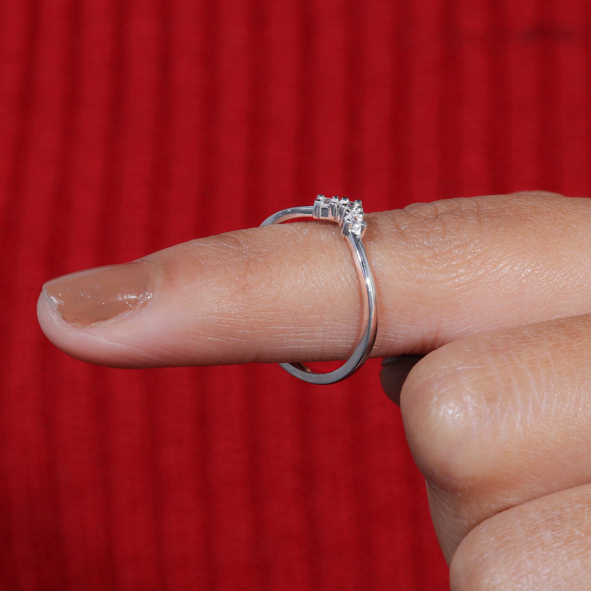 Three Stone Moissanite Set V-Shape Matching Wedding Band