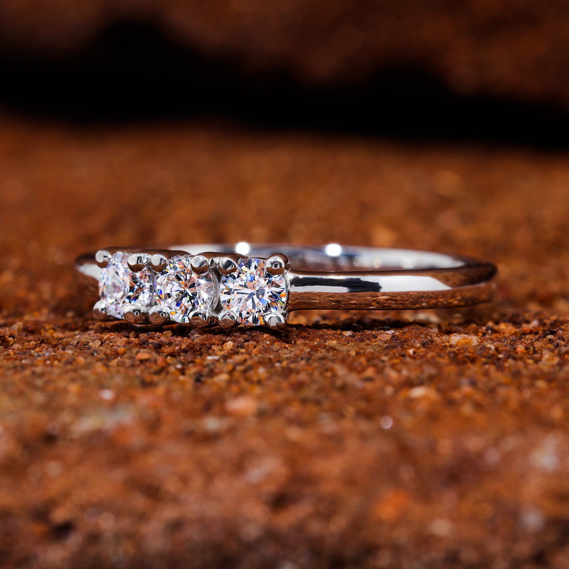 Round Cut Moissanite Three Stone Dainty Wedding Band