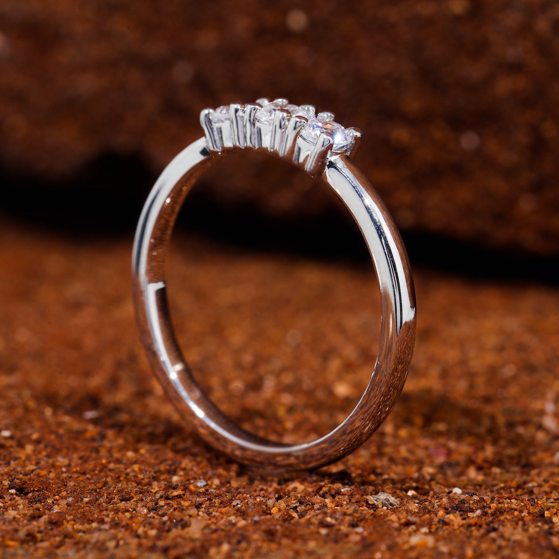 Round Cut Moissanite Three Stone Dainty Wedding Band