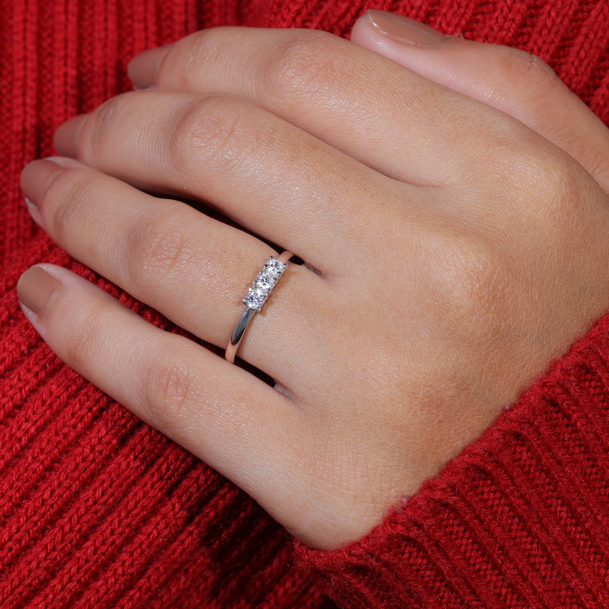 Round Cut Moissanite Three Stone Dainty Wedding Band