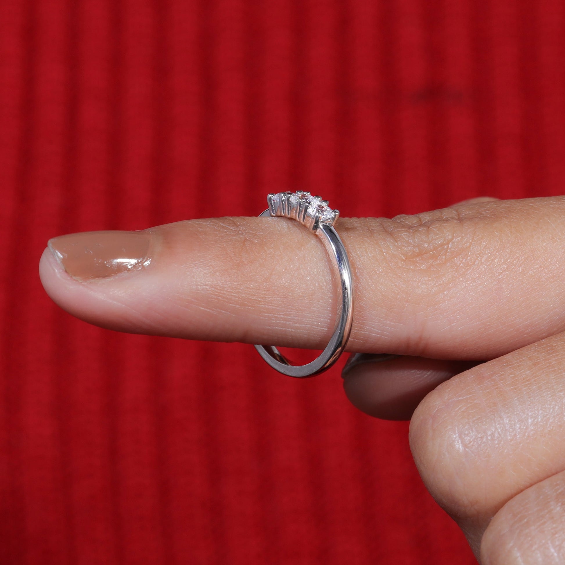 Round Cut Moissanite Three Stone Dainty Wedding Band