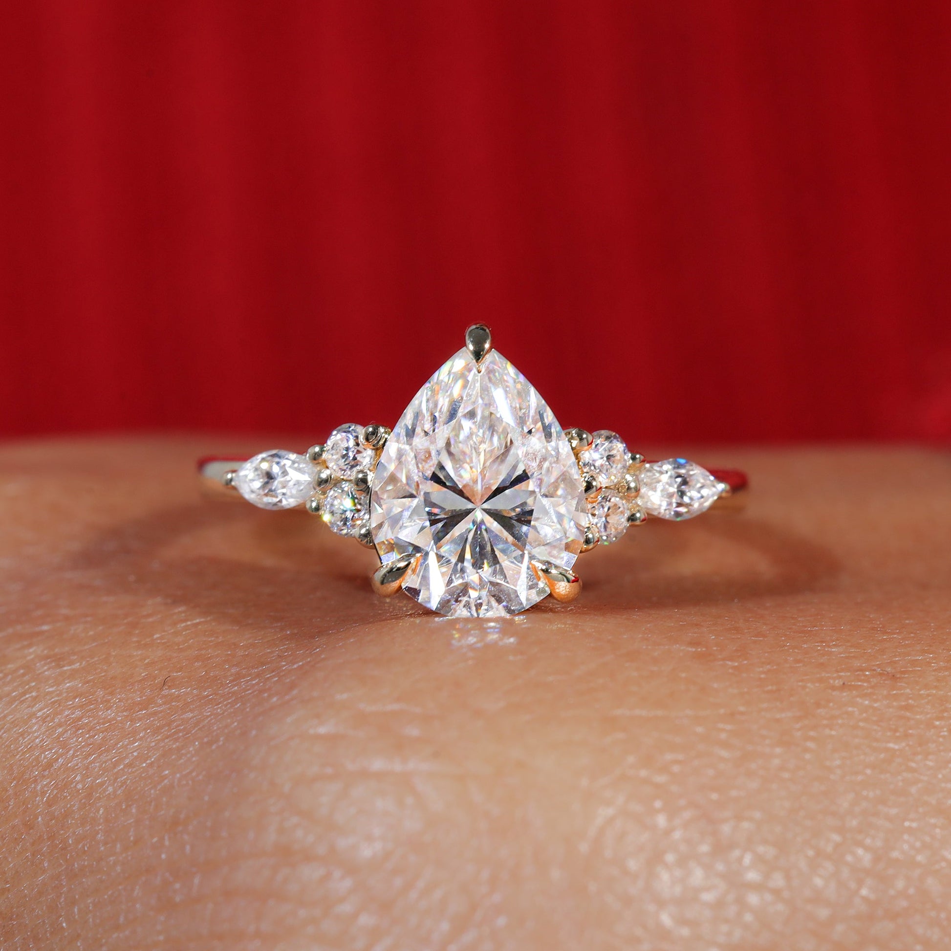 Teardrop Pear Cut Moissanite Dainty Engagement Ring