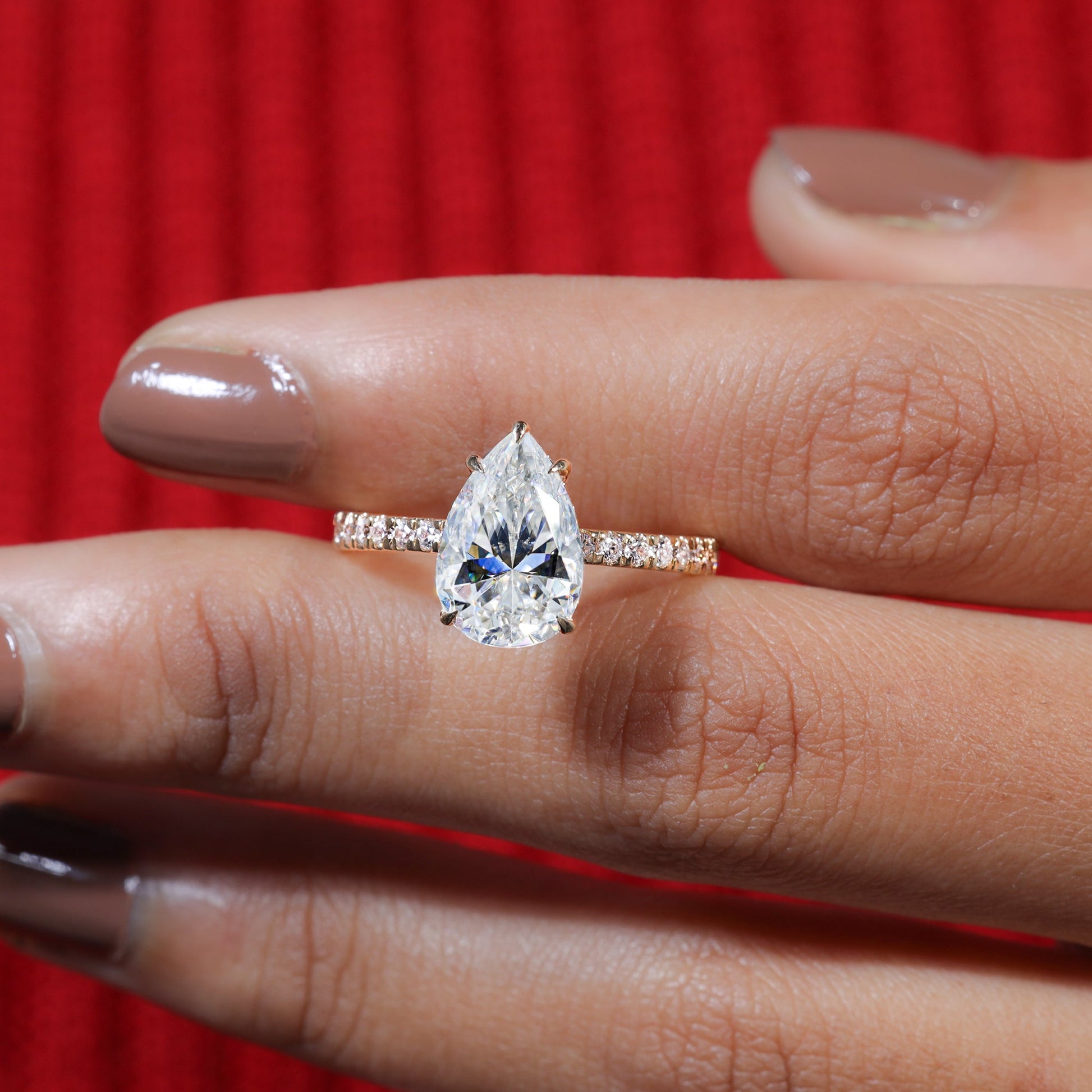 Pear Shape Moissanite Pave Setting Engagement Ring
