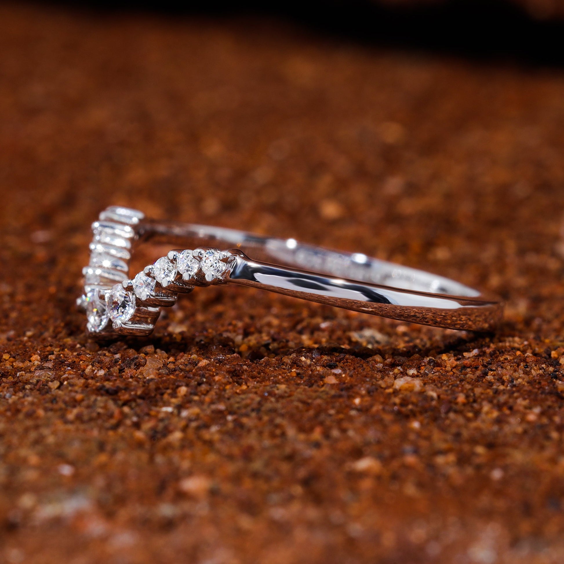 Round Moissanite Chevron Stackable Wedding Band