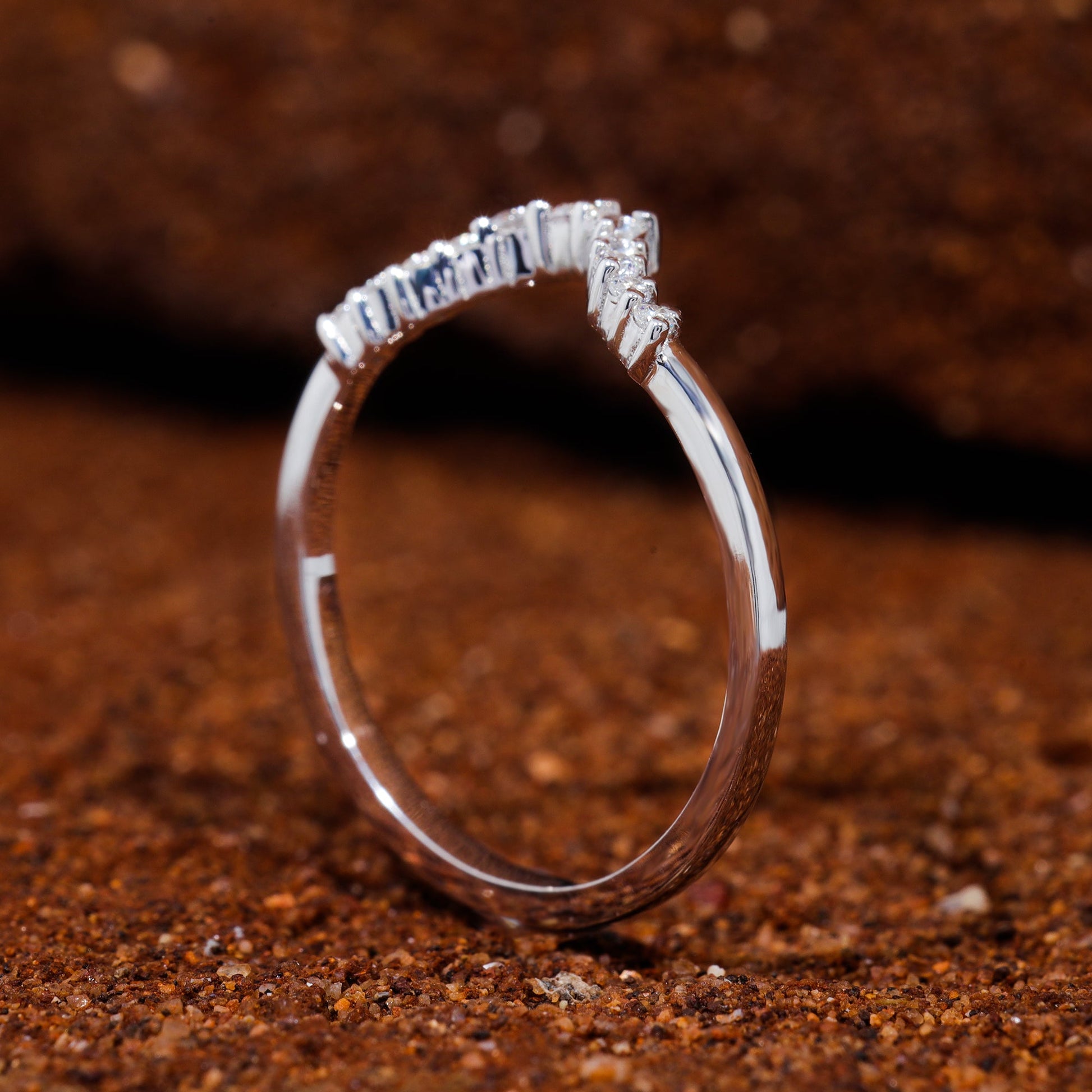 Round Moissanite Chevron Stackable Wedding Band