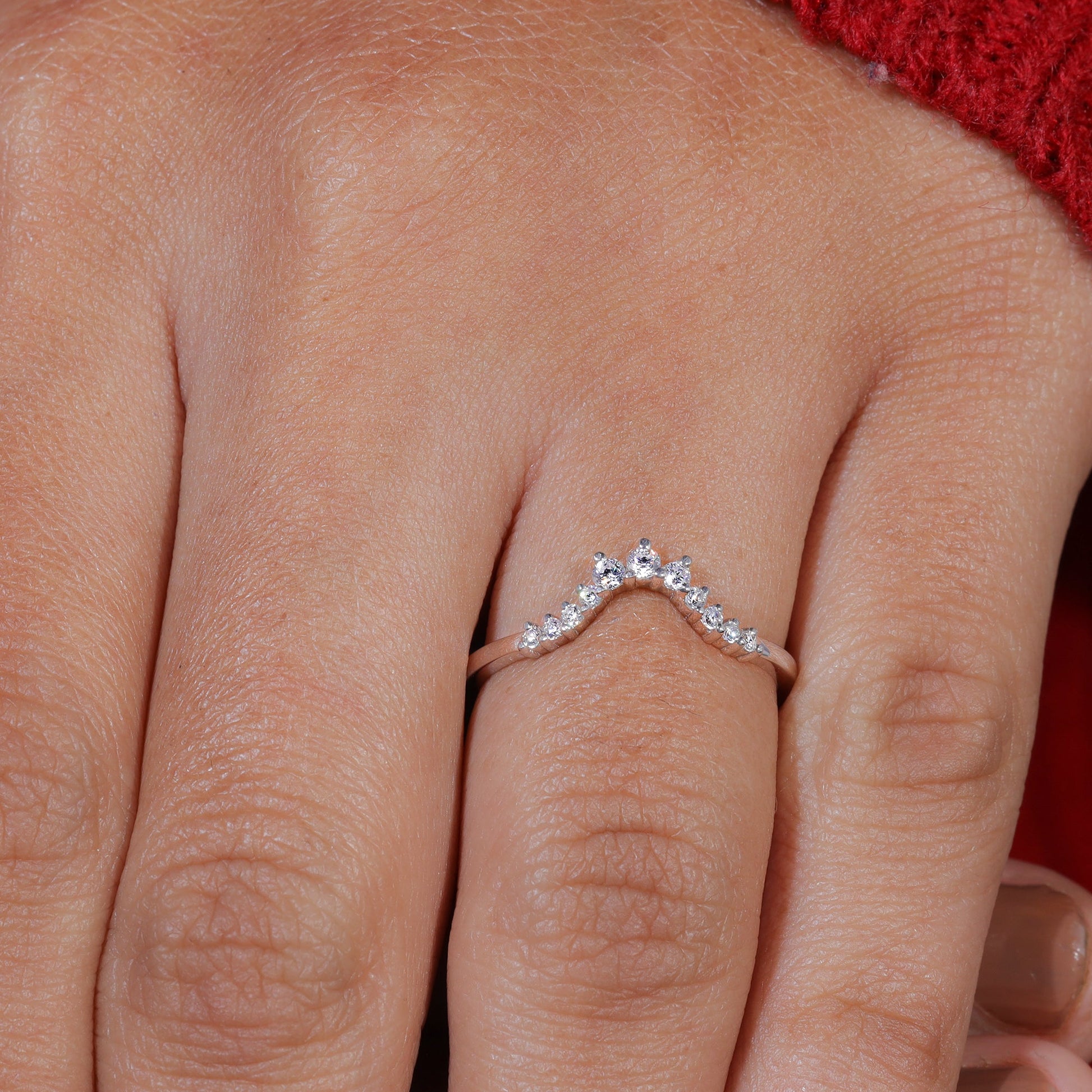 Round Moissanite Chevron Stackable Wedding Band