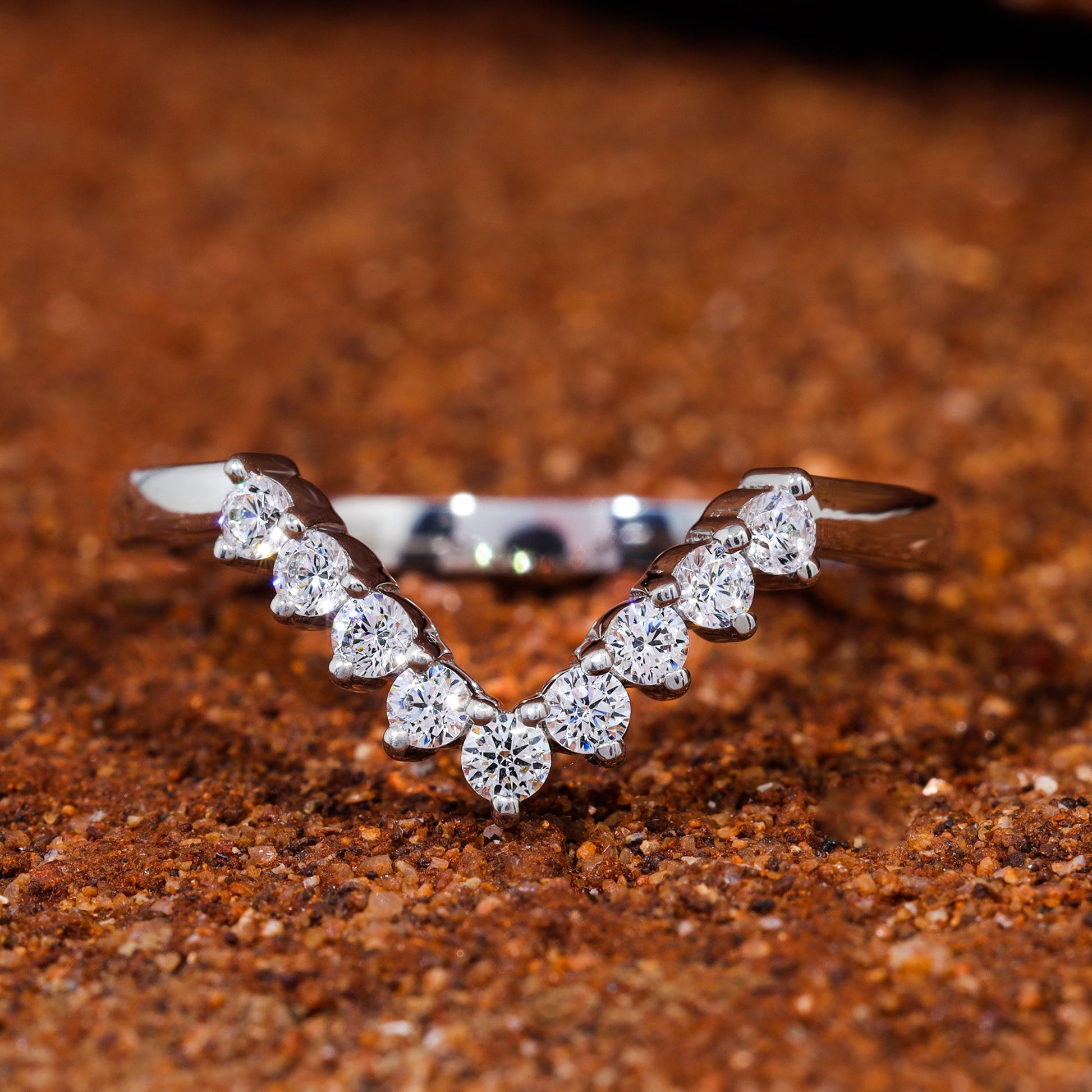 Round Cut Moissanite Chevron Matching Wedding Band