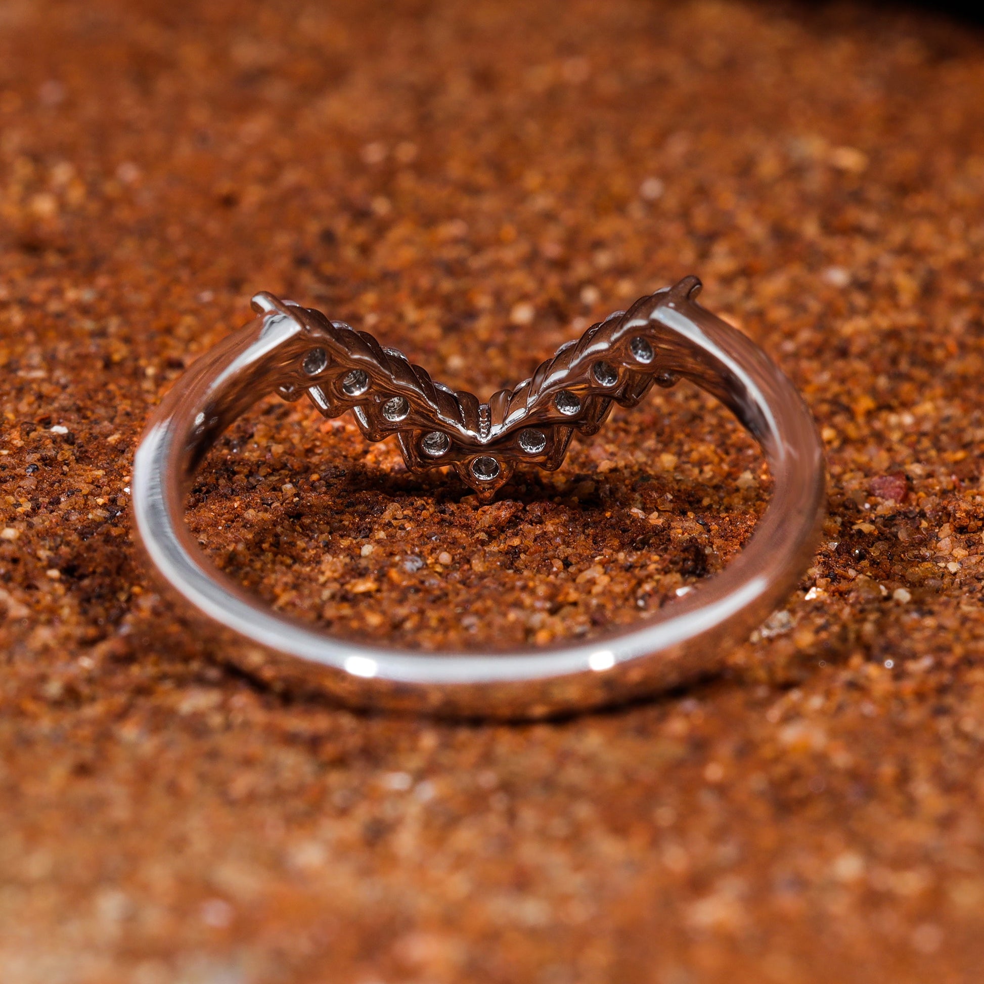 Round Cut Moissanite Chevron Matching Wedding Band