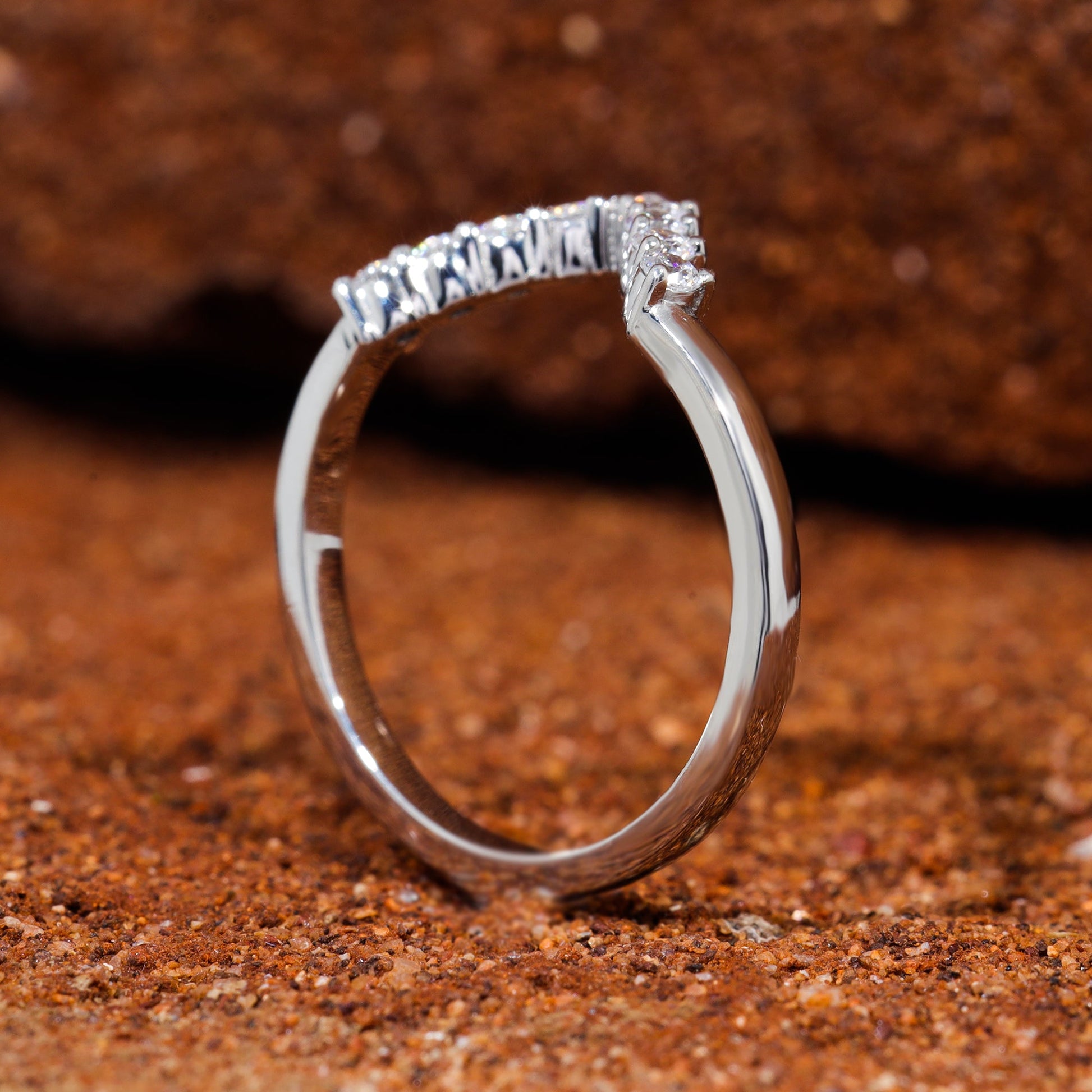 Round Cut Moissanite Chevron Matching Wedding Band