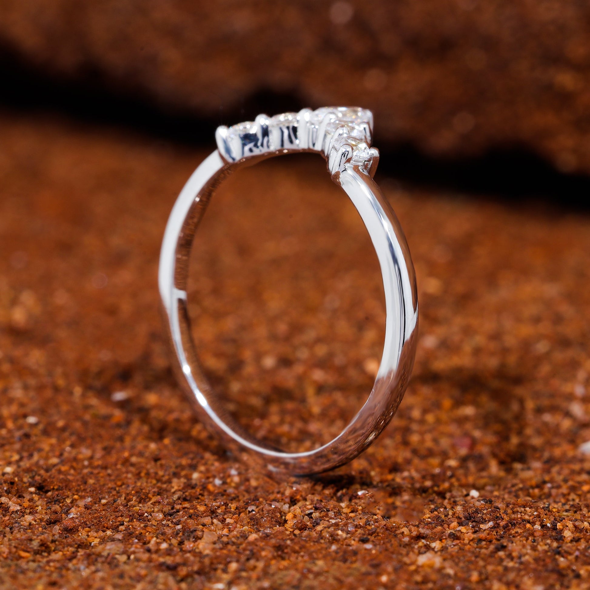 Round & Marquise Moissanite Set Curved Vintage Wedding band