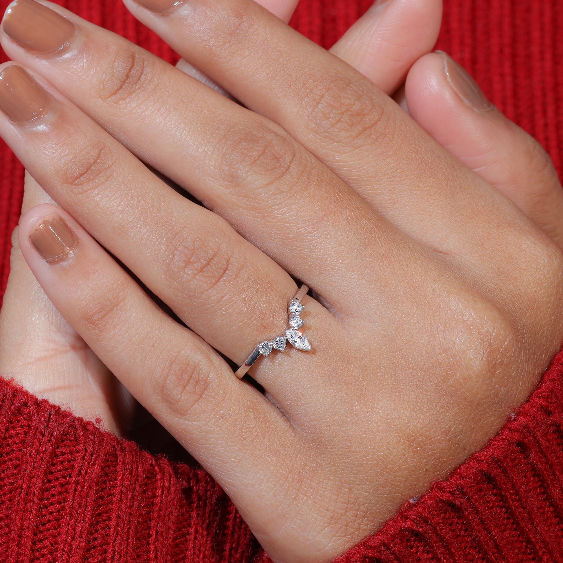 Round & Marquise Moissanite Set Curved Vintage Wedding band