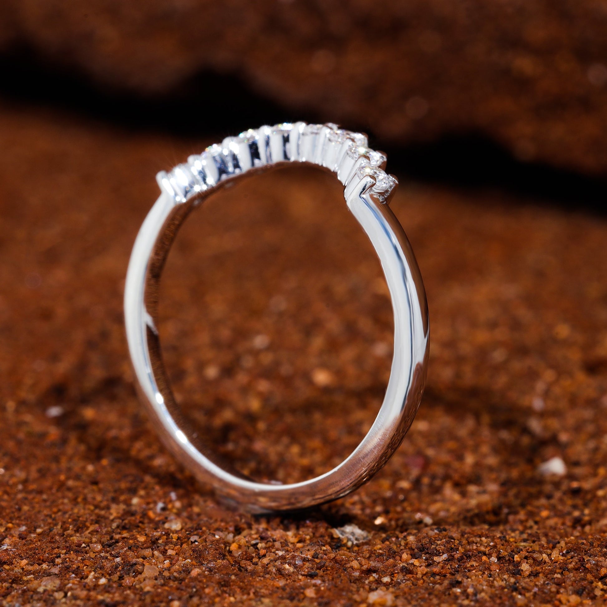 Round Moissanite Set Half Round Shape Curved Wedding Band