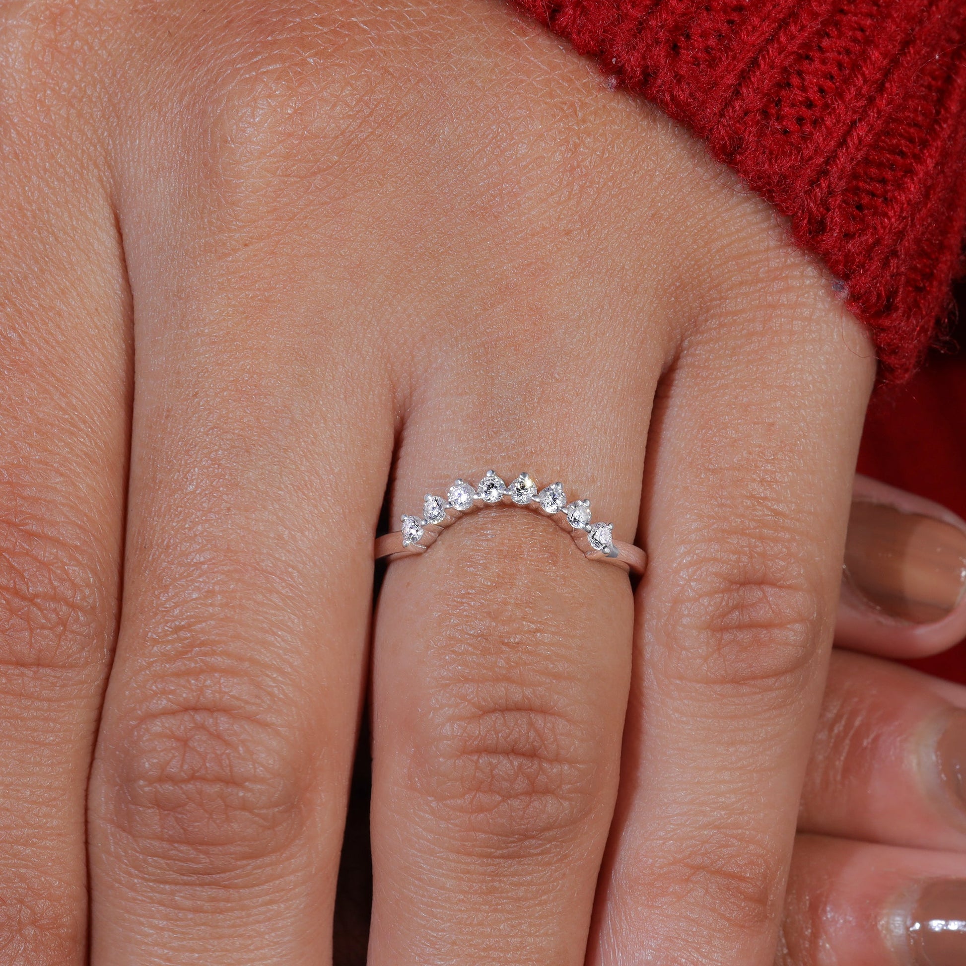 Round Moissanite Set Half Round Shape Curved Wedding Band