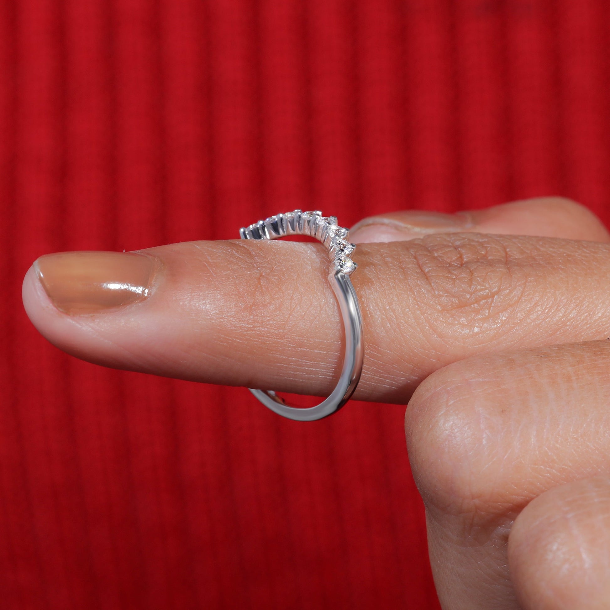 Round Moissanite Set Half Round Shape Curved Wedding Band