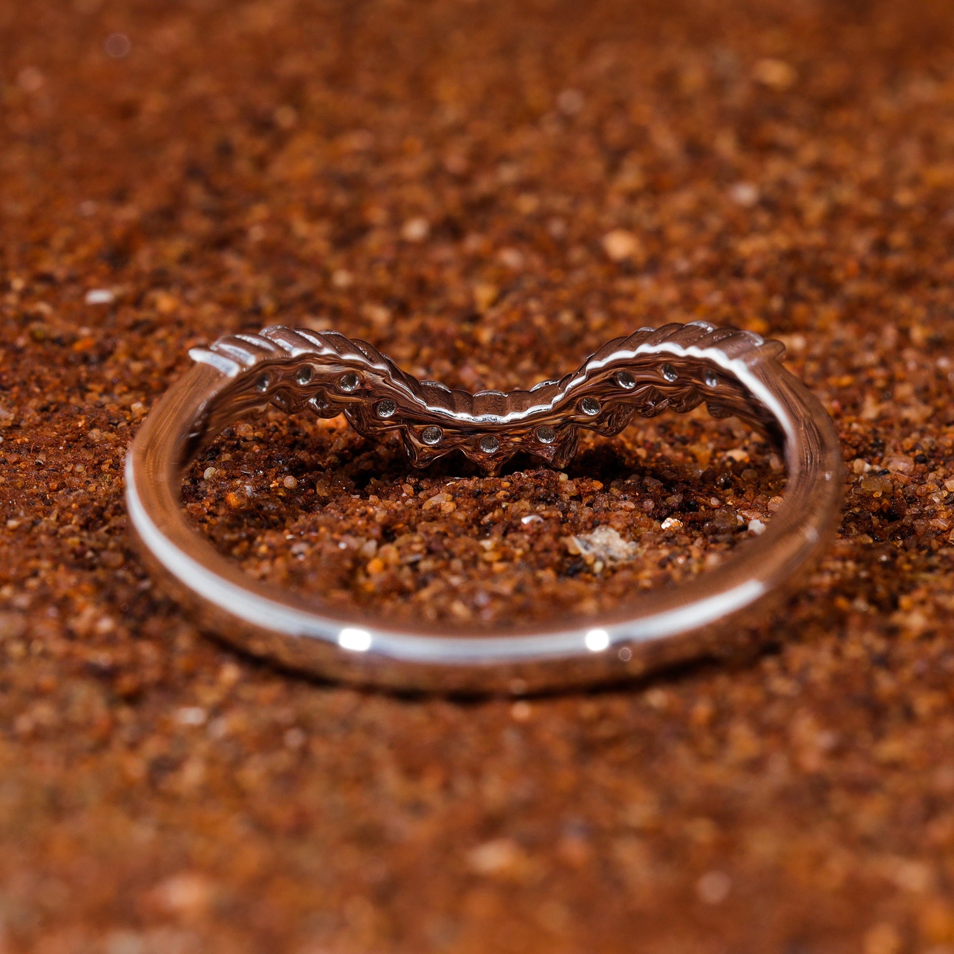 Round Moissanite Curved Dainty Wedding Band