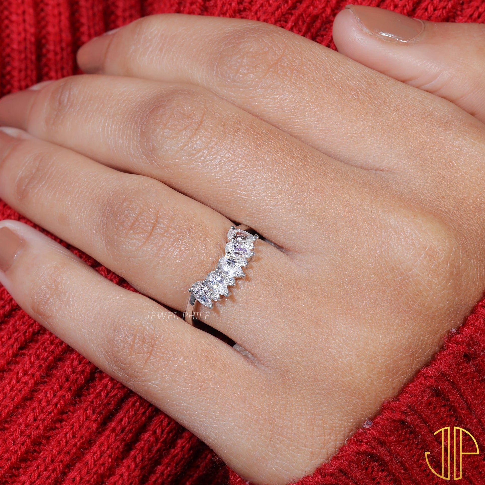 Pear Moissanite Set Unique Stackable Wedding Band