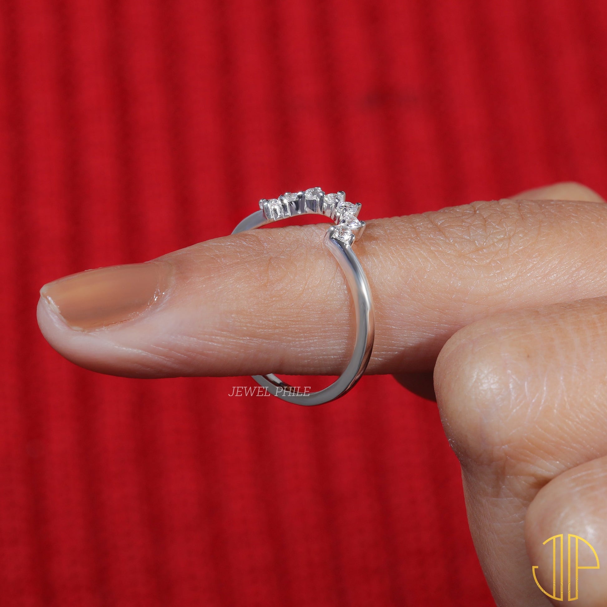 Round Cut Moissanite Curved Art Deco Wedding Band
