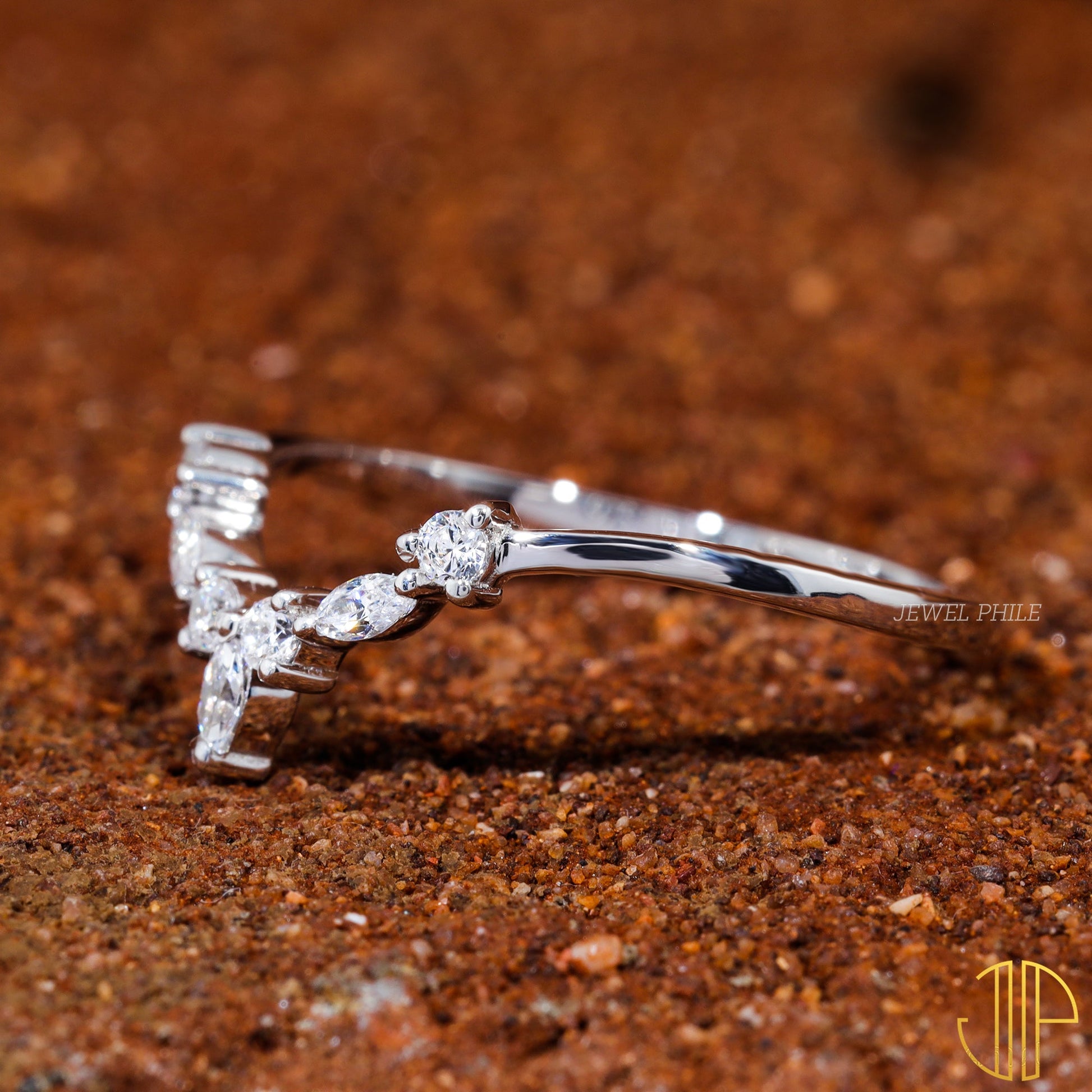 Moissanite Set Chevron V Shape Matching Wedding Band