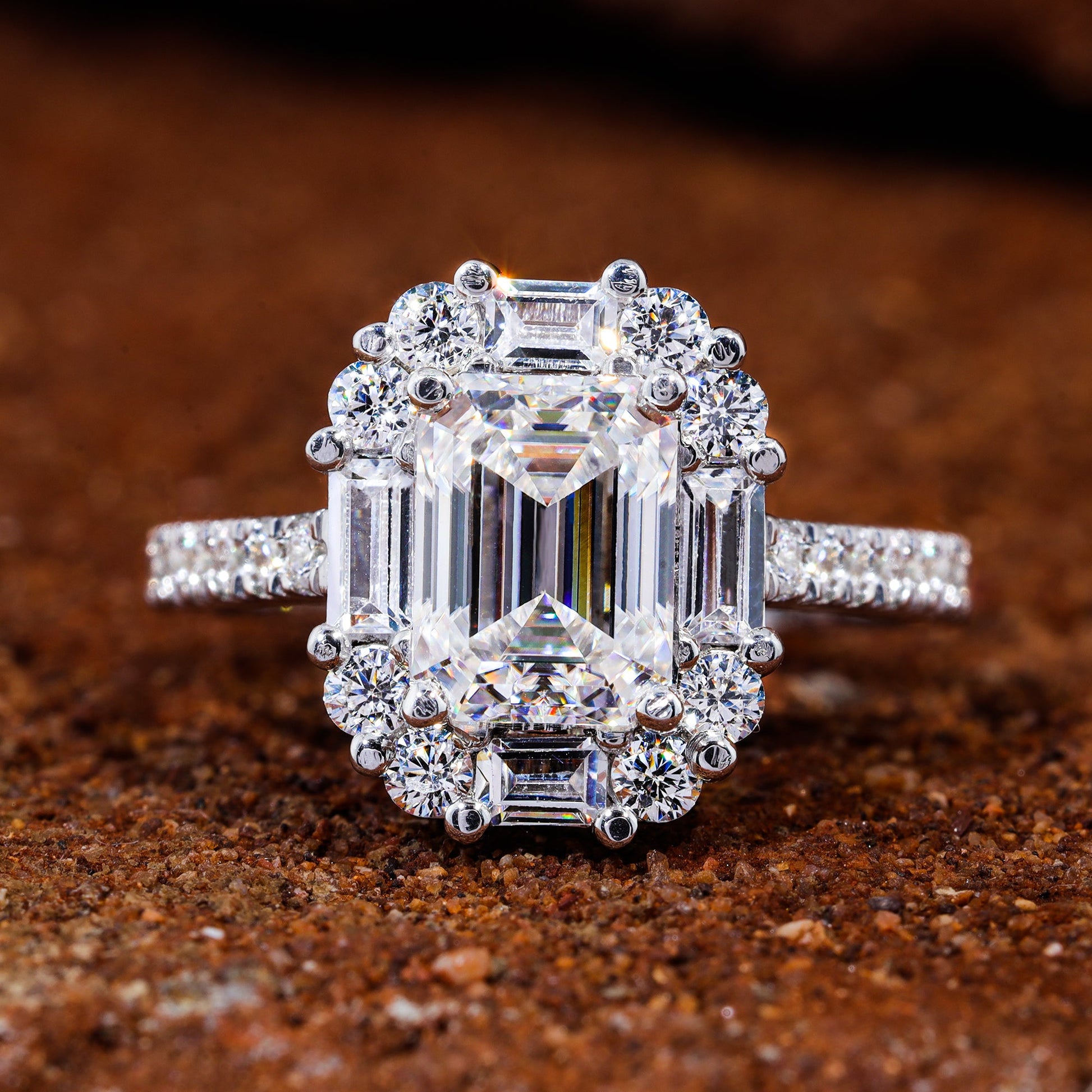 Emerald Cut Moissanite Wedding Engagement Ring