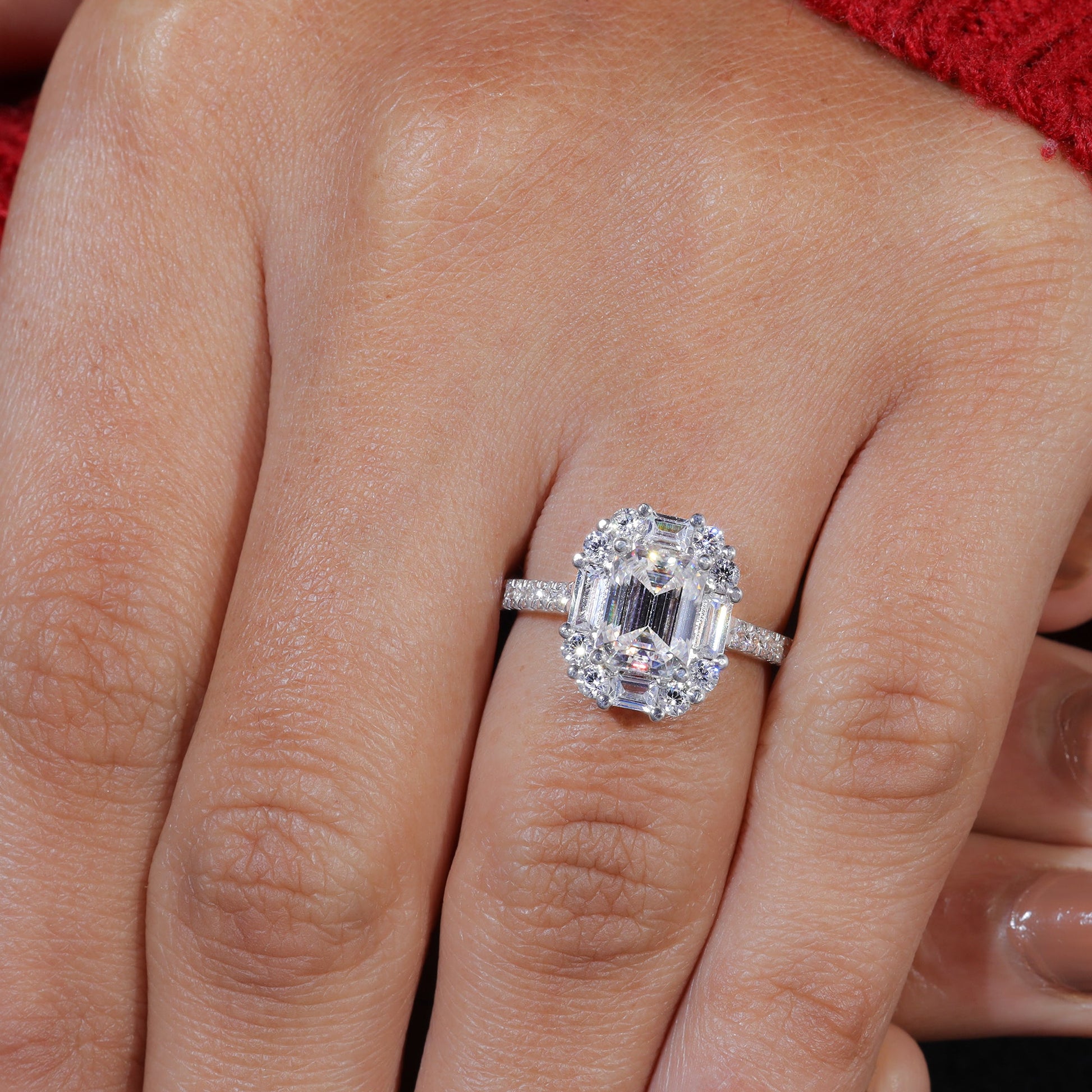 Emerald Cut Moissanite Wedding Engagement Ring