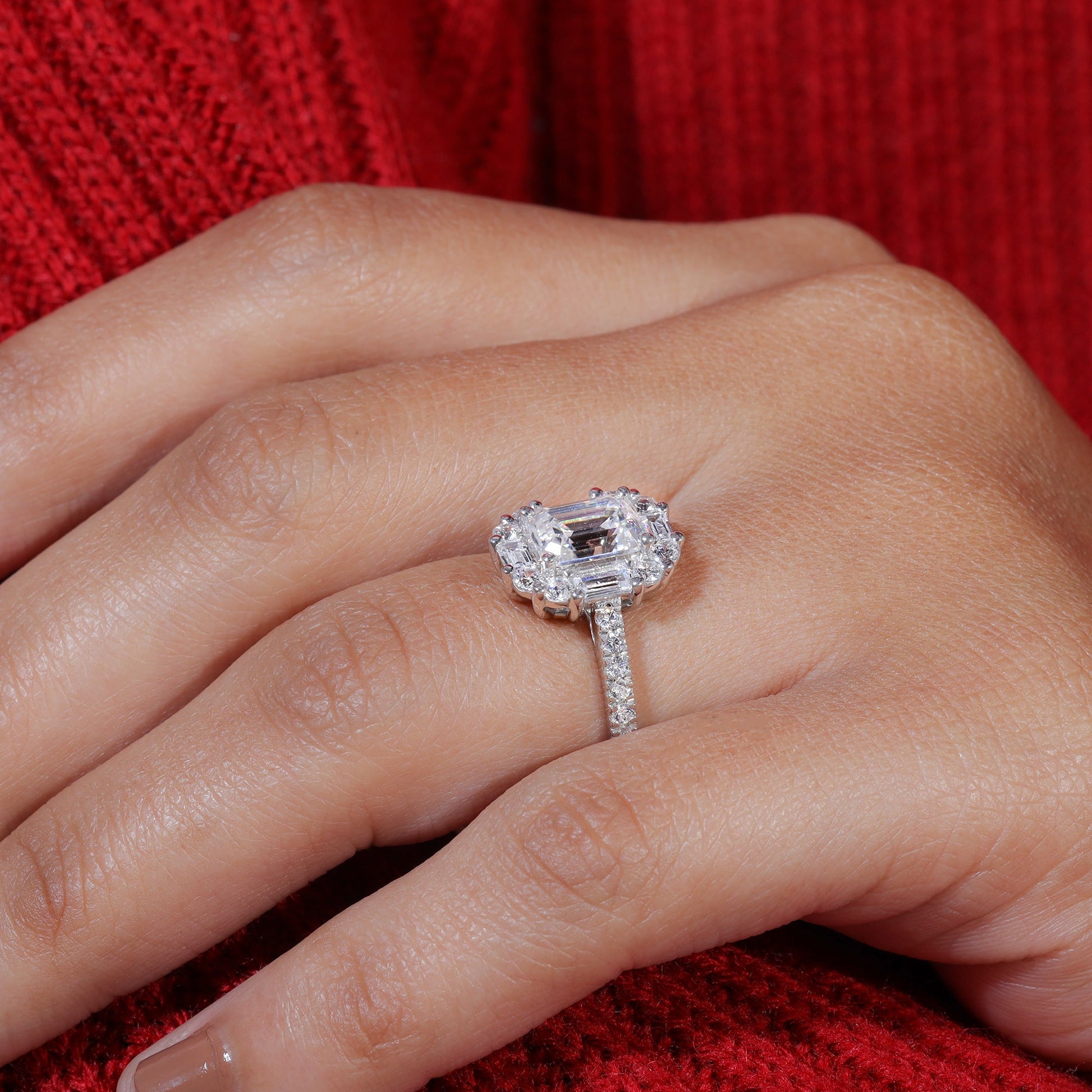 Emerald Cut Moissanite Wedding Engagement Ring