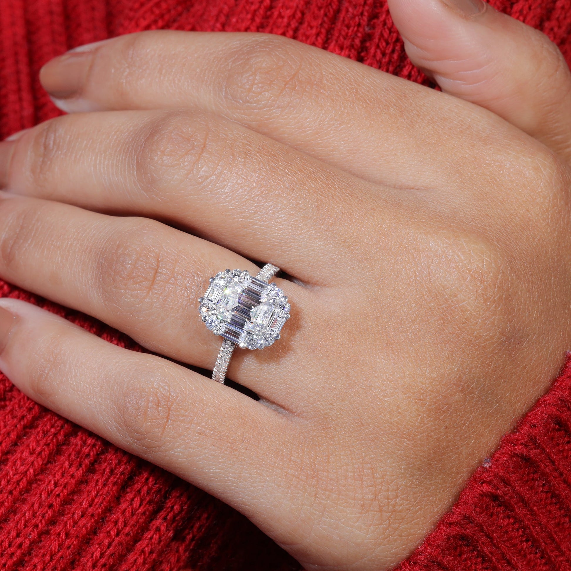 Emerald Cut Moissanite Wedding Engagement Ring