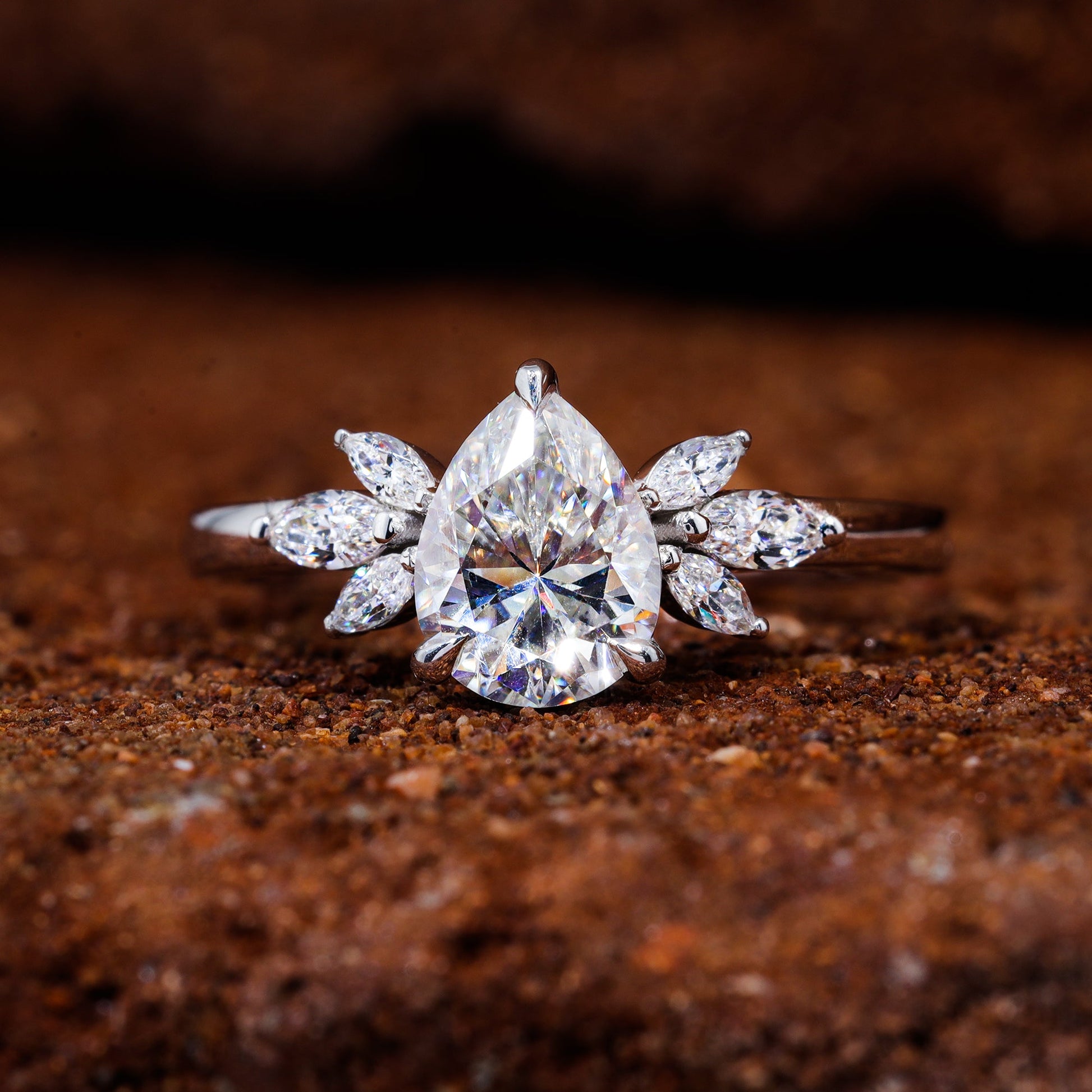 Pear Shape Moissanite Diamond Engagement Ring