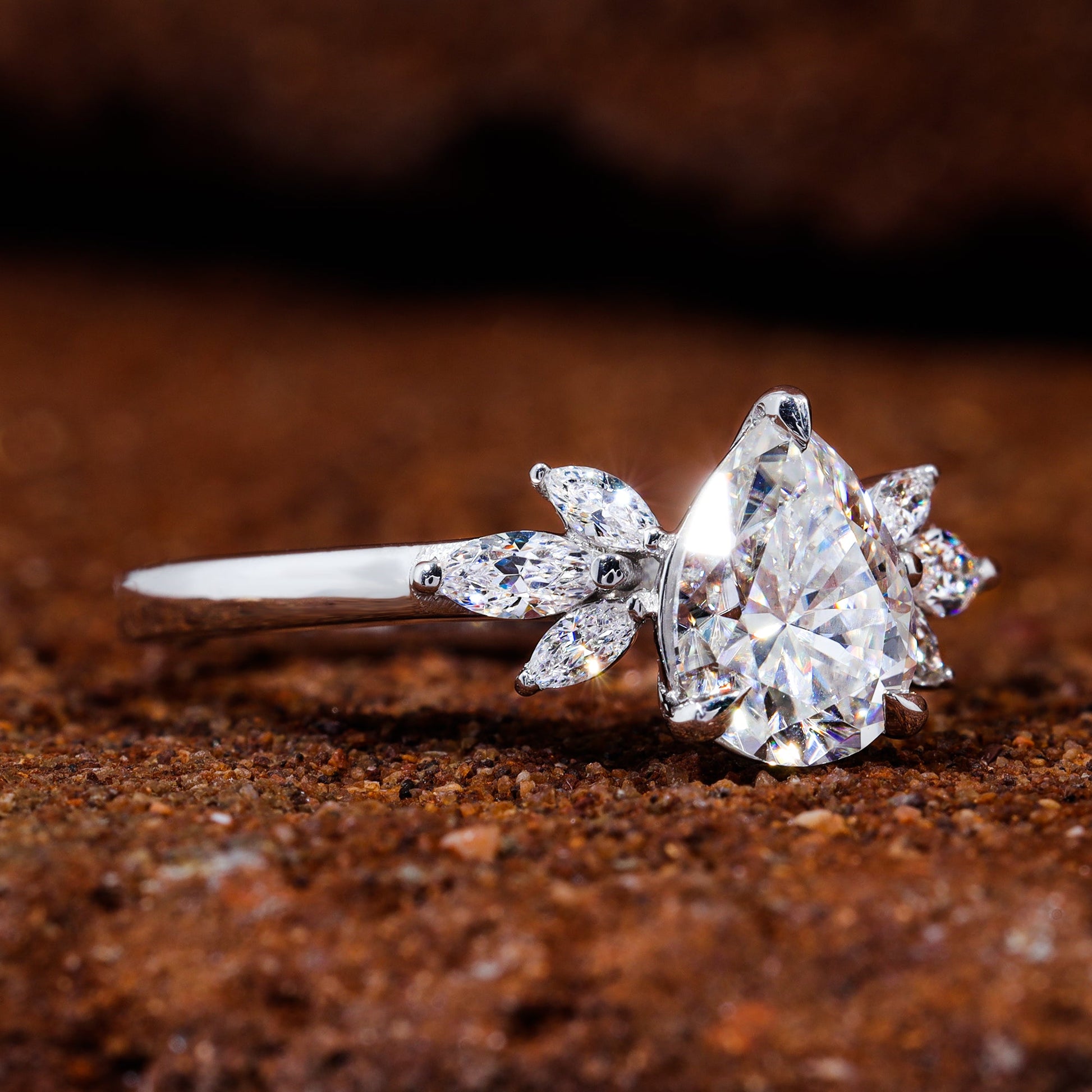 Pear Shape Moissanite Diamond Engagement Ring