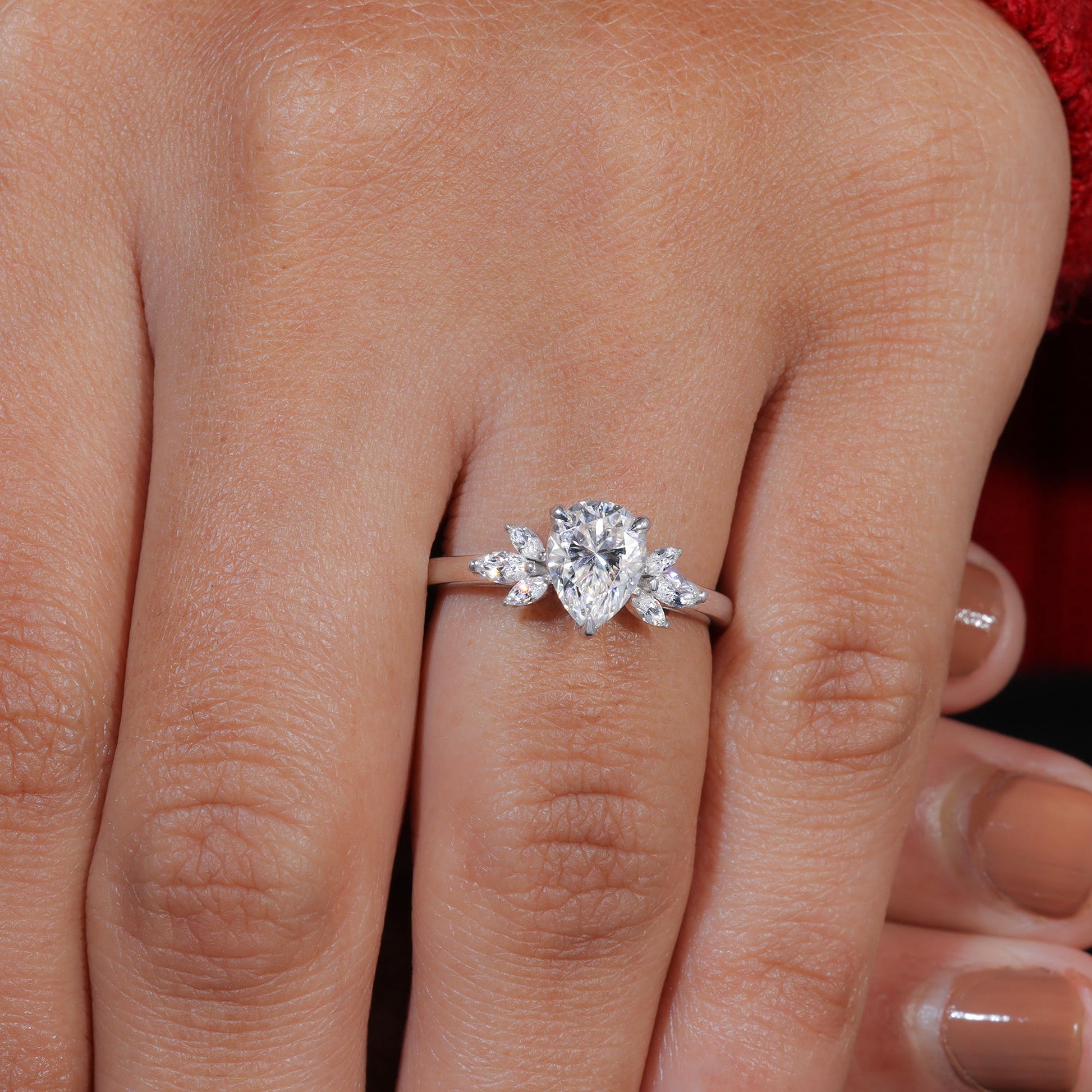 Pear Shape Moissanite Diamond Engagement Ring