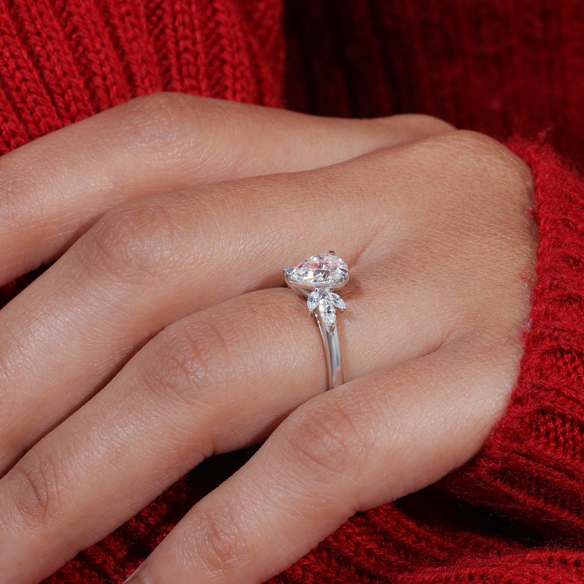 Pear Shape Moissanite Diamond Engagement Ring