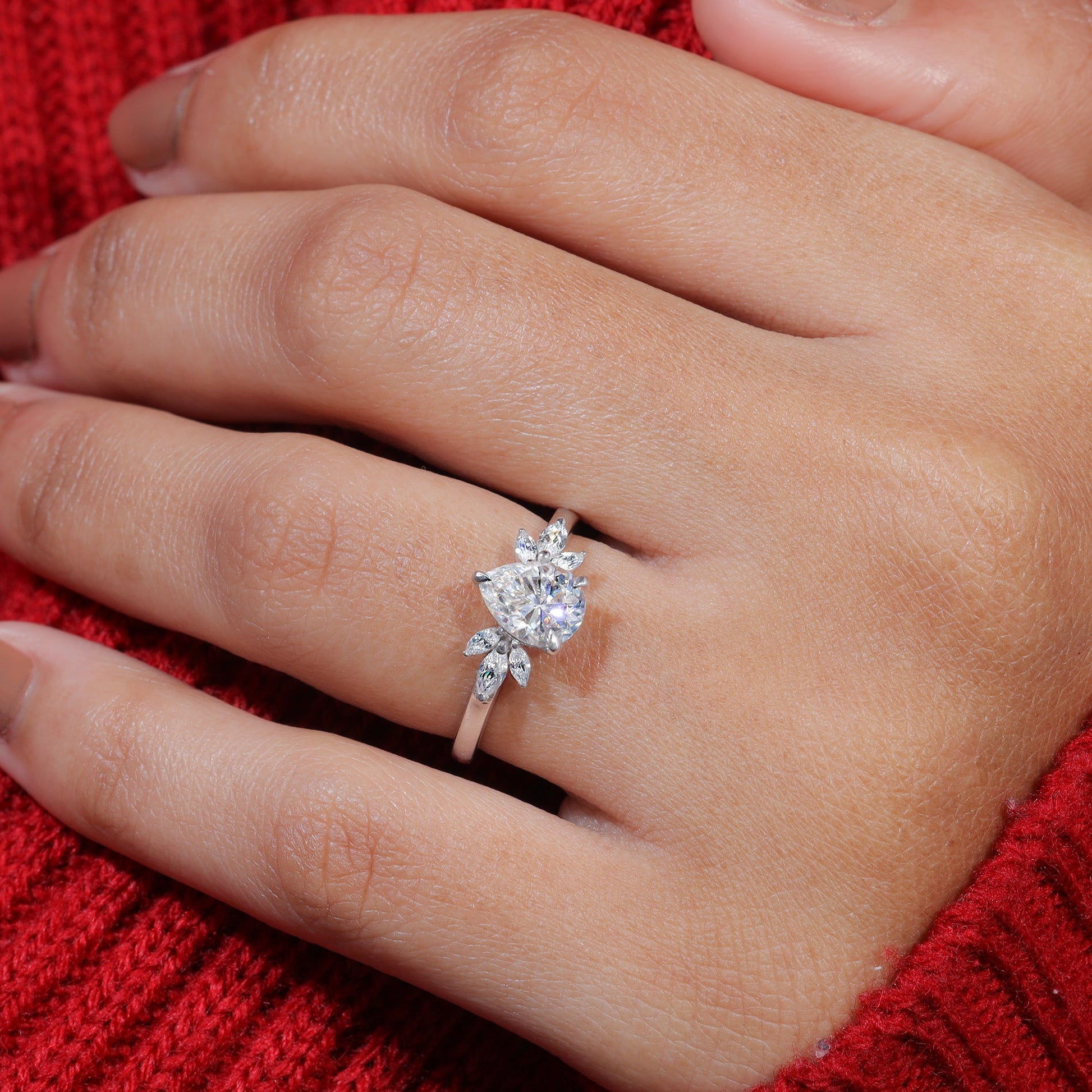 Pear Shape Moissanite Diamond Engagement Ring