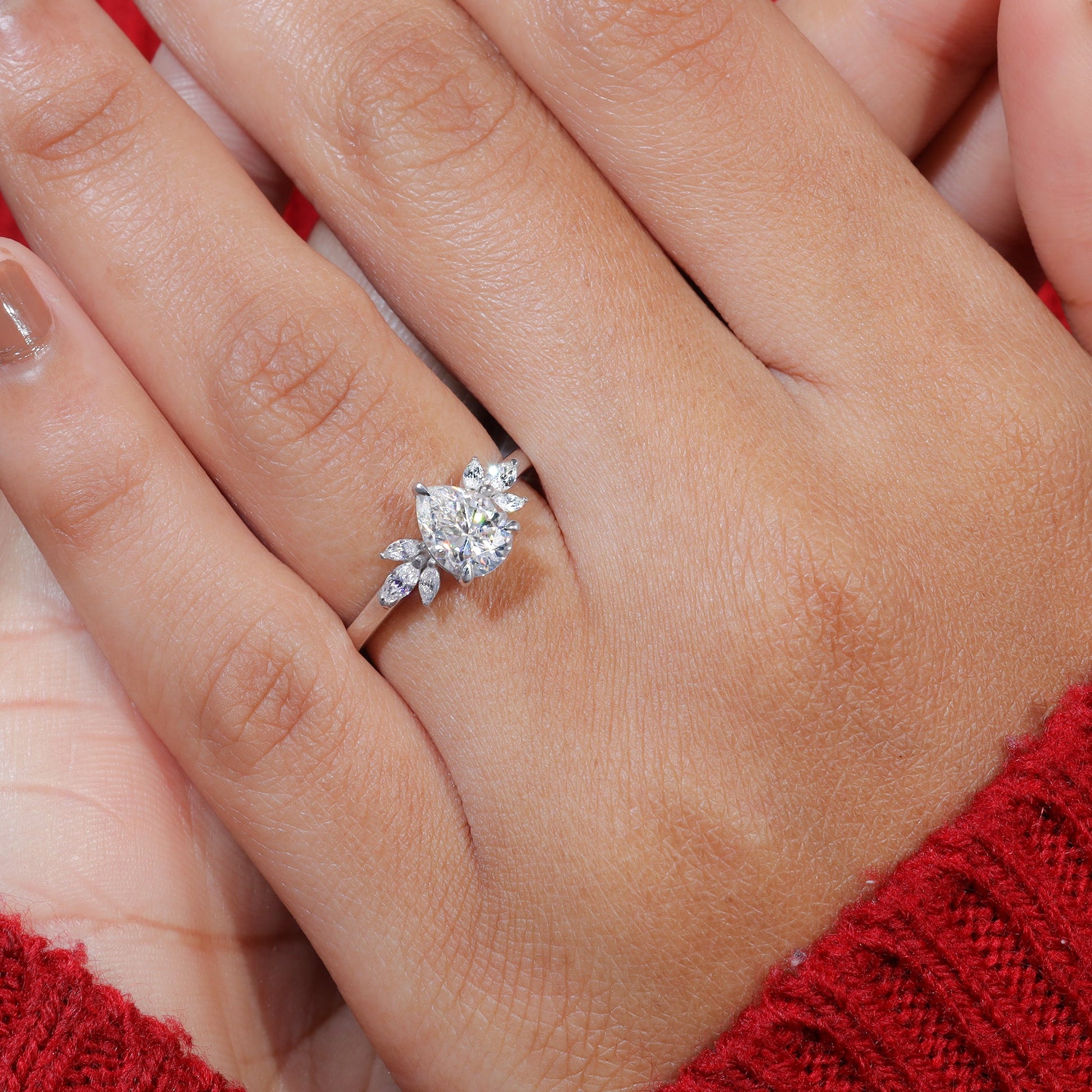 Pear Shape Moissanite Diamond Engagement Ring